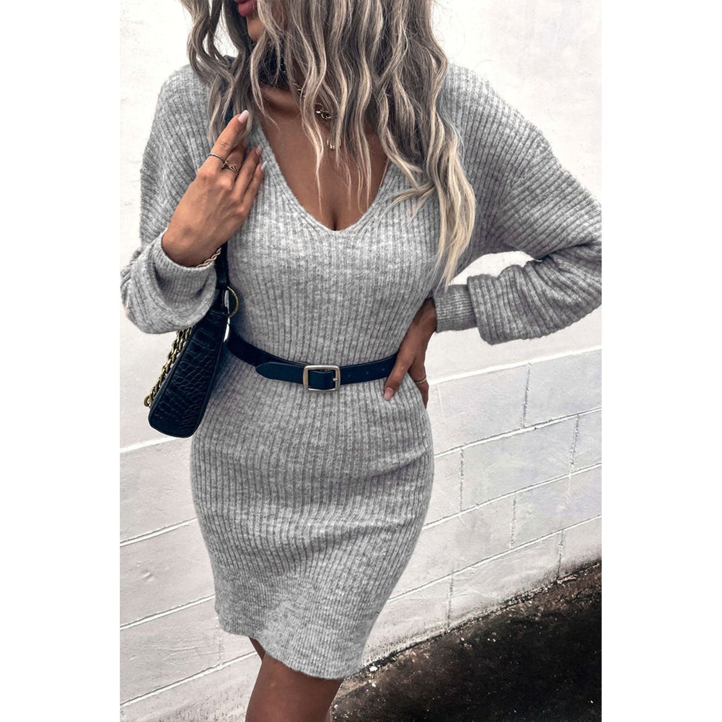 Ribbed Long Sleeve Sweater Dress