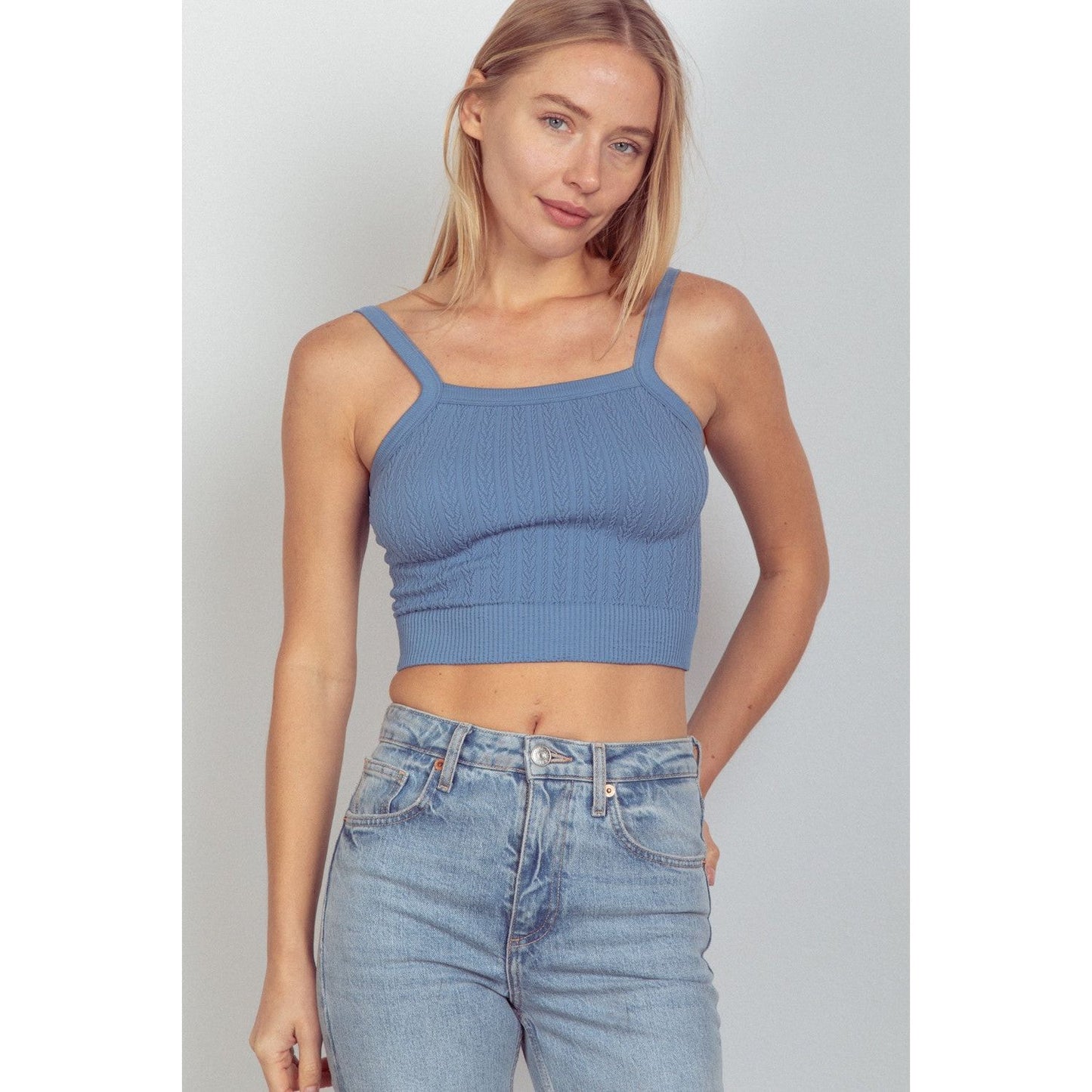 VERY J Cable Knit Seamless Cropped Cami