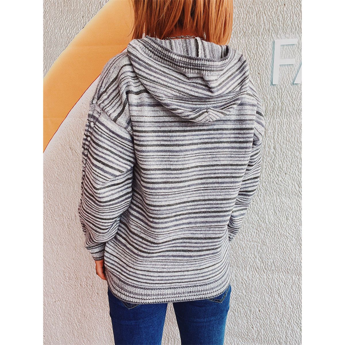 Striped Long Sleeve Hooded Sweater