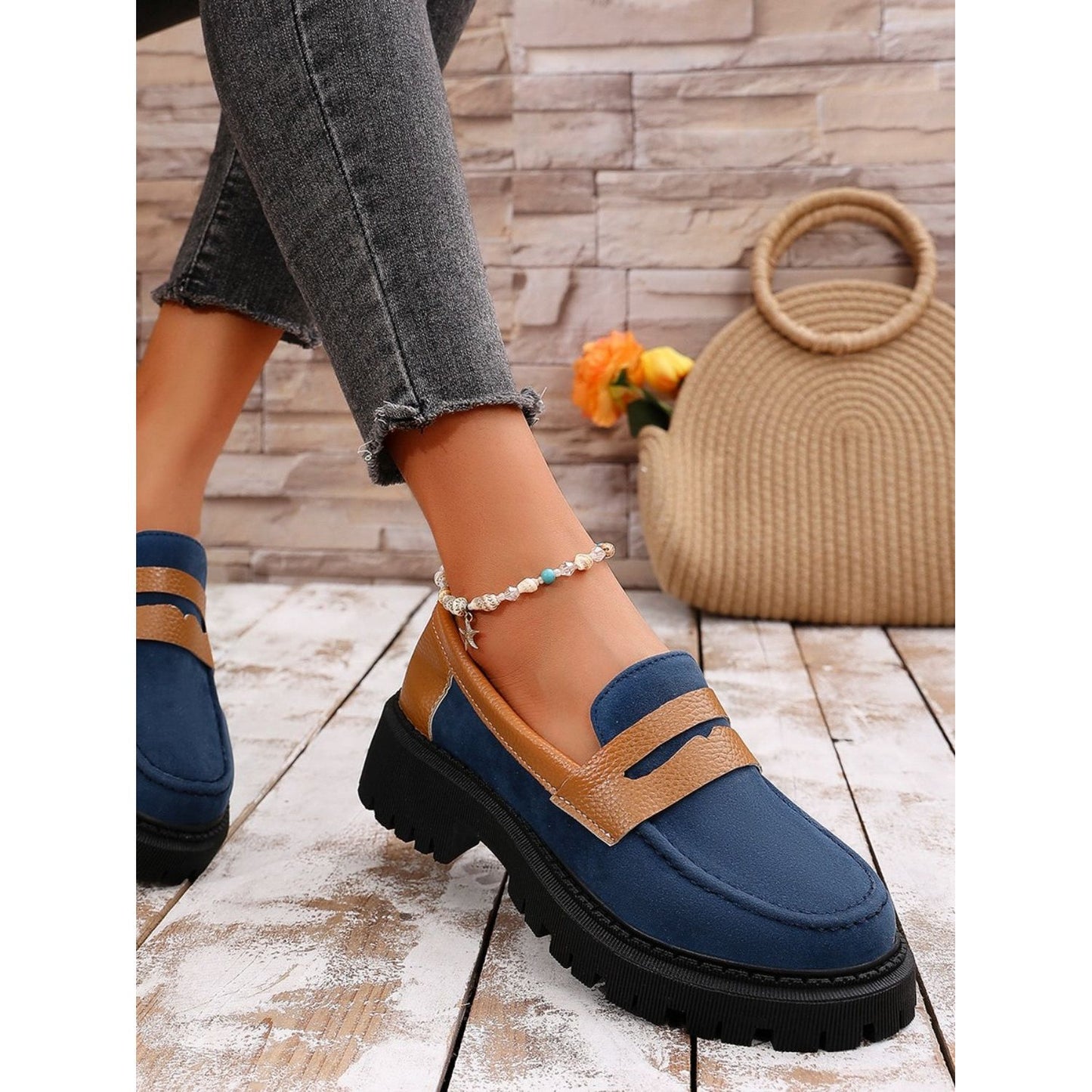 Contrast Suede Platform Loafers