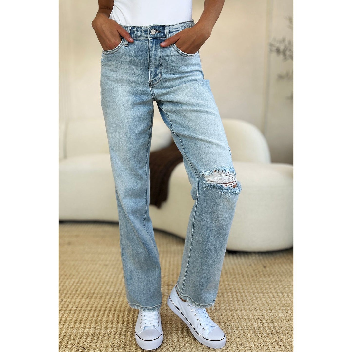 Judy Blue Full Size High Waist Distressed Straight Jeans