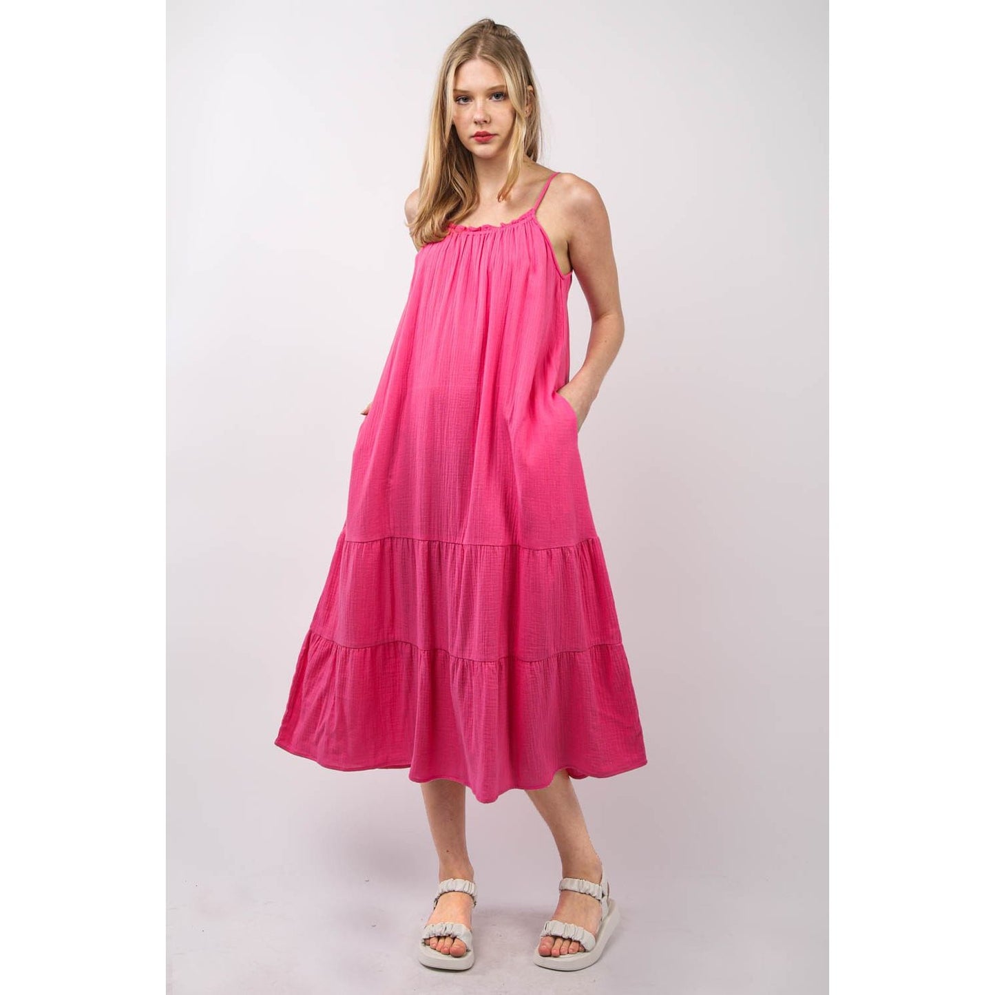 VERY J Ruffled A-Line Midi Cami Dress