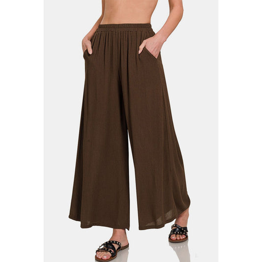 Zenana Woven Wide Leg Pants With Pockets