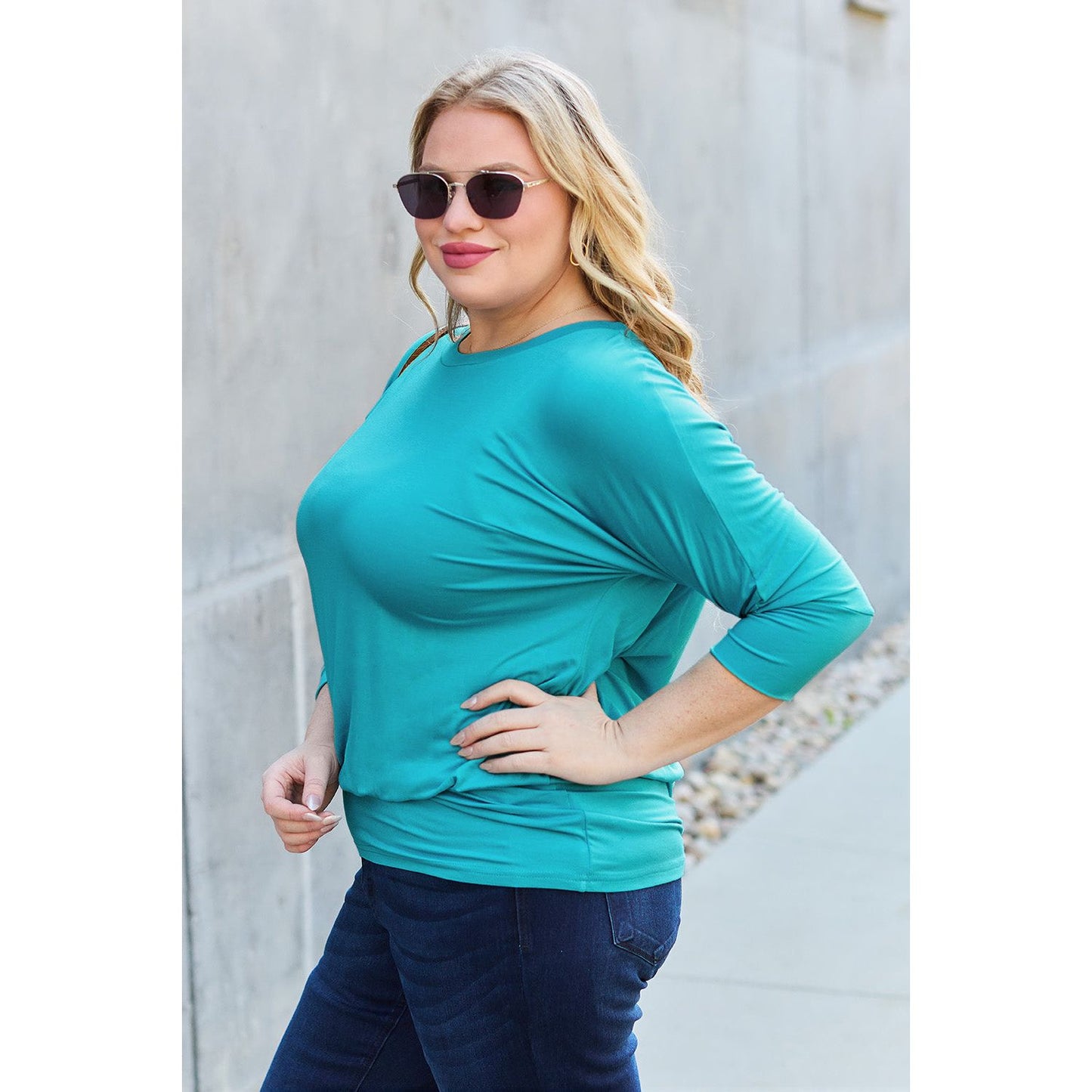 Basic Bae Full Size Round Neck Batwing Sleeve Top