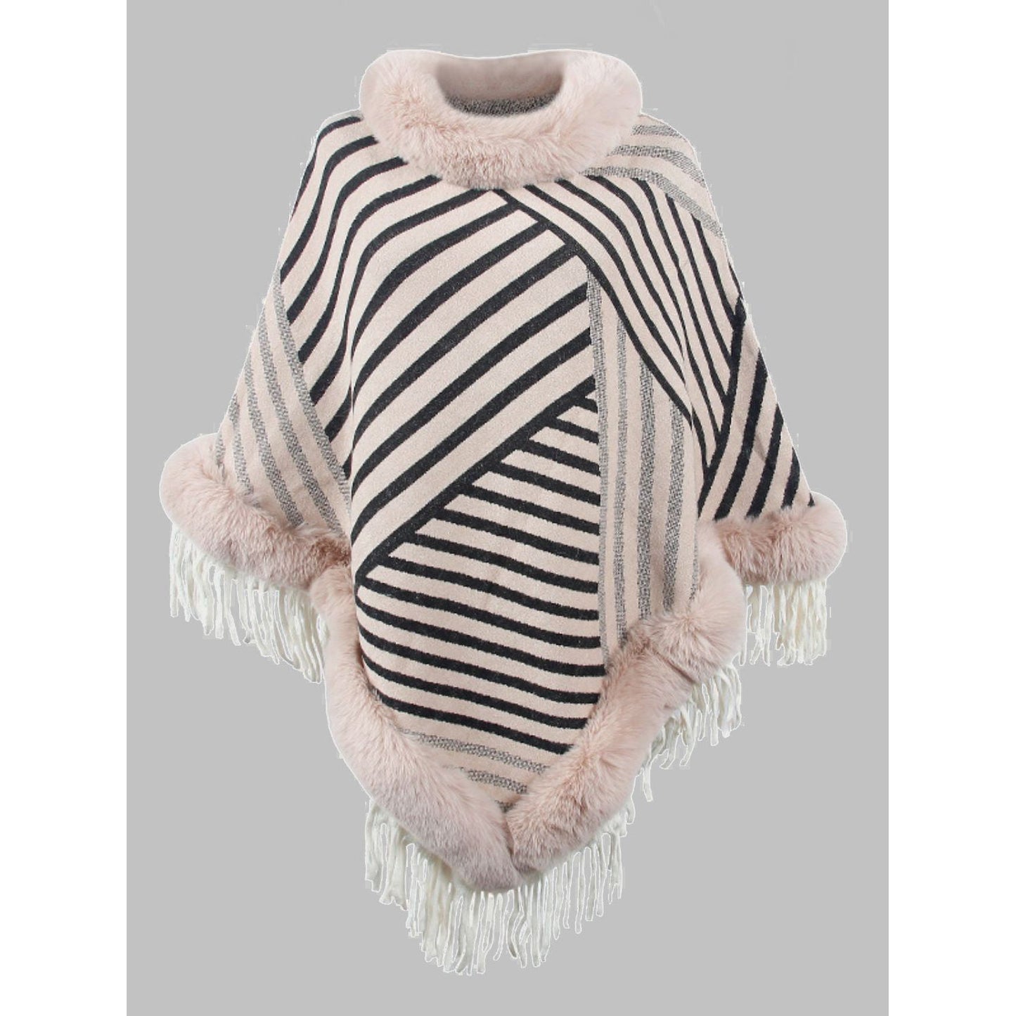 Striped Fringe Hem Poncho