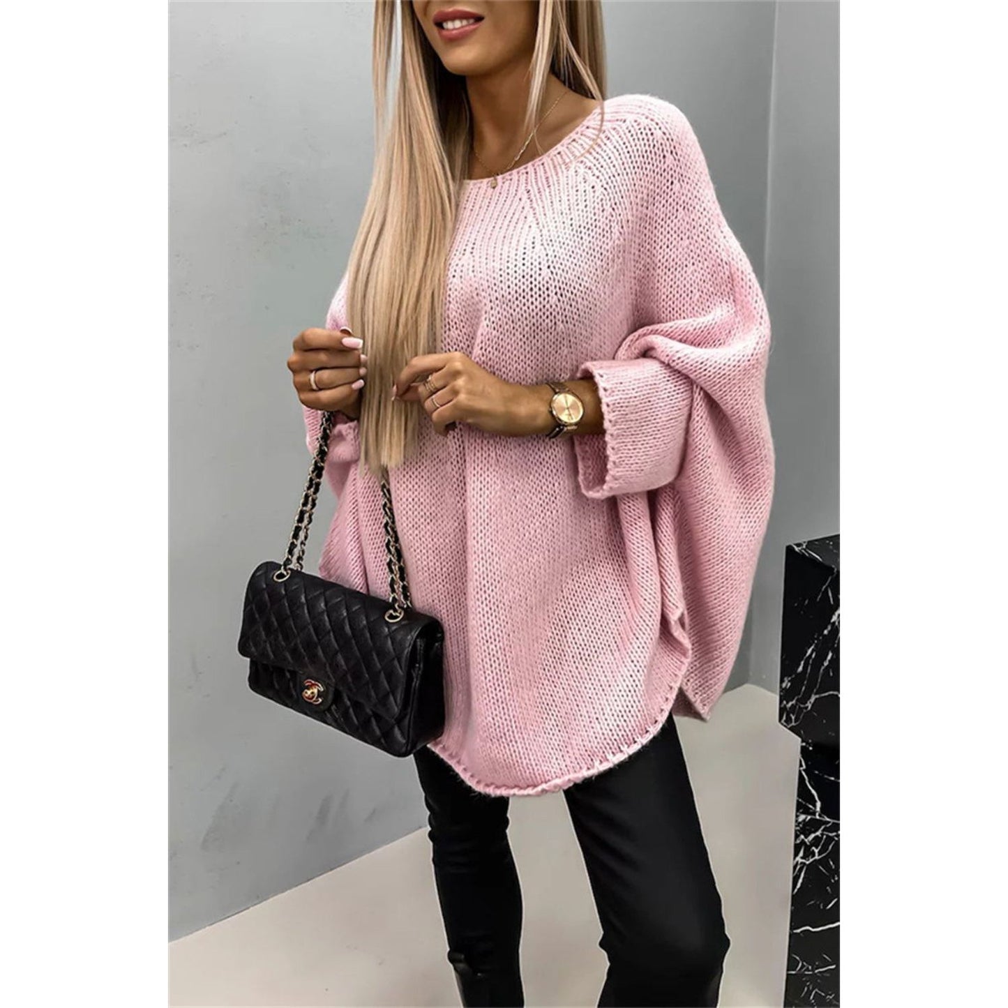 Round Neck Batwing Sleeve Sweater