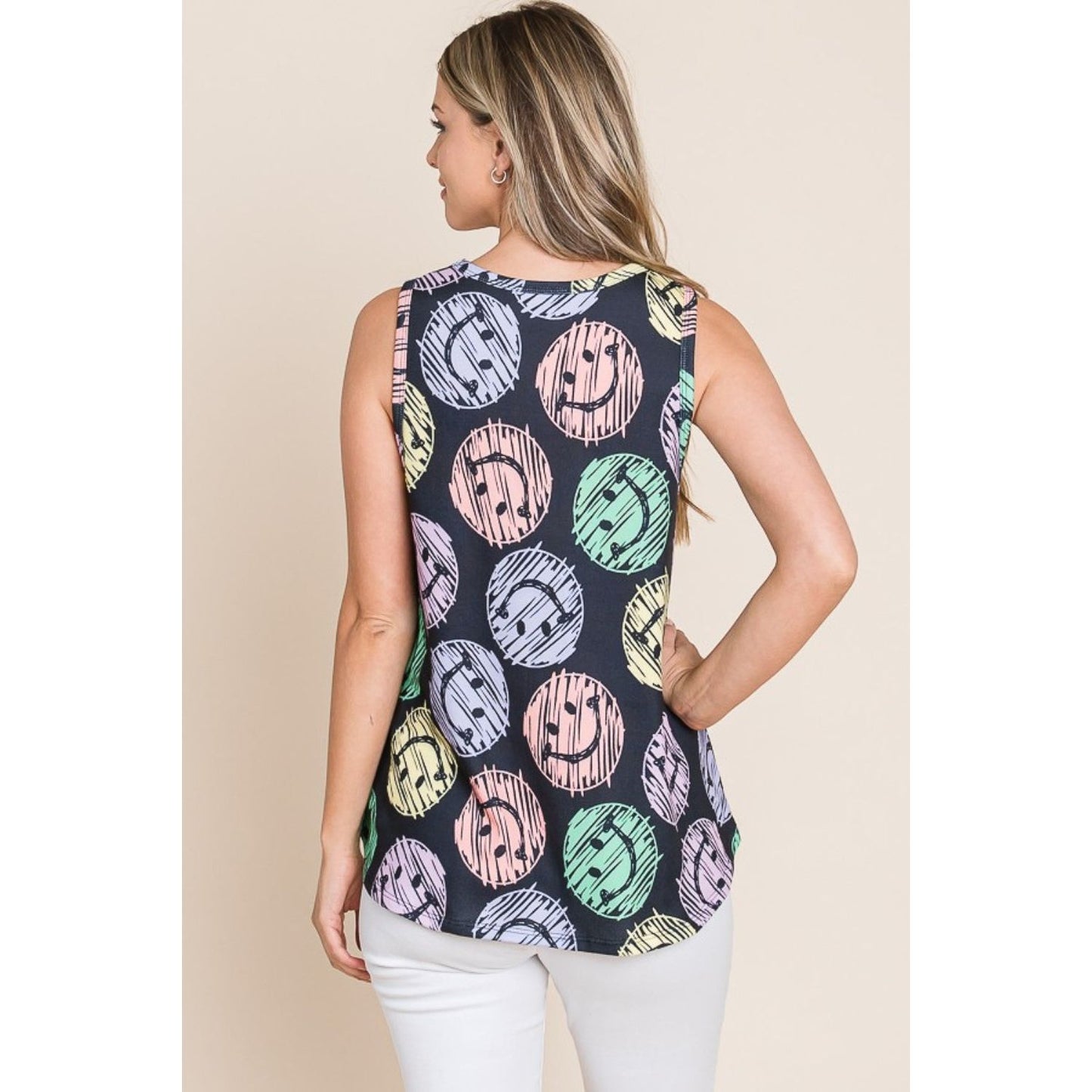 BOMBOM Round Neck Smiley Face Tank