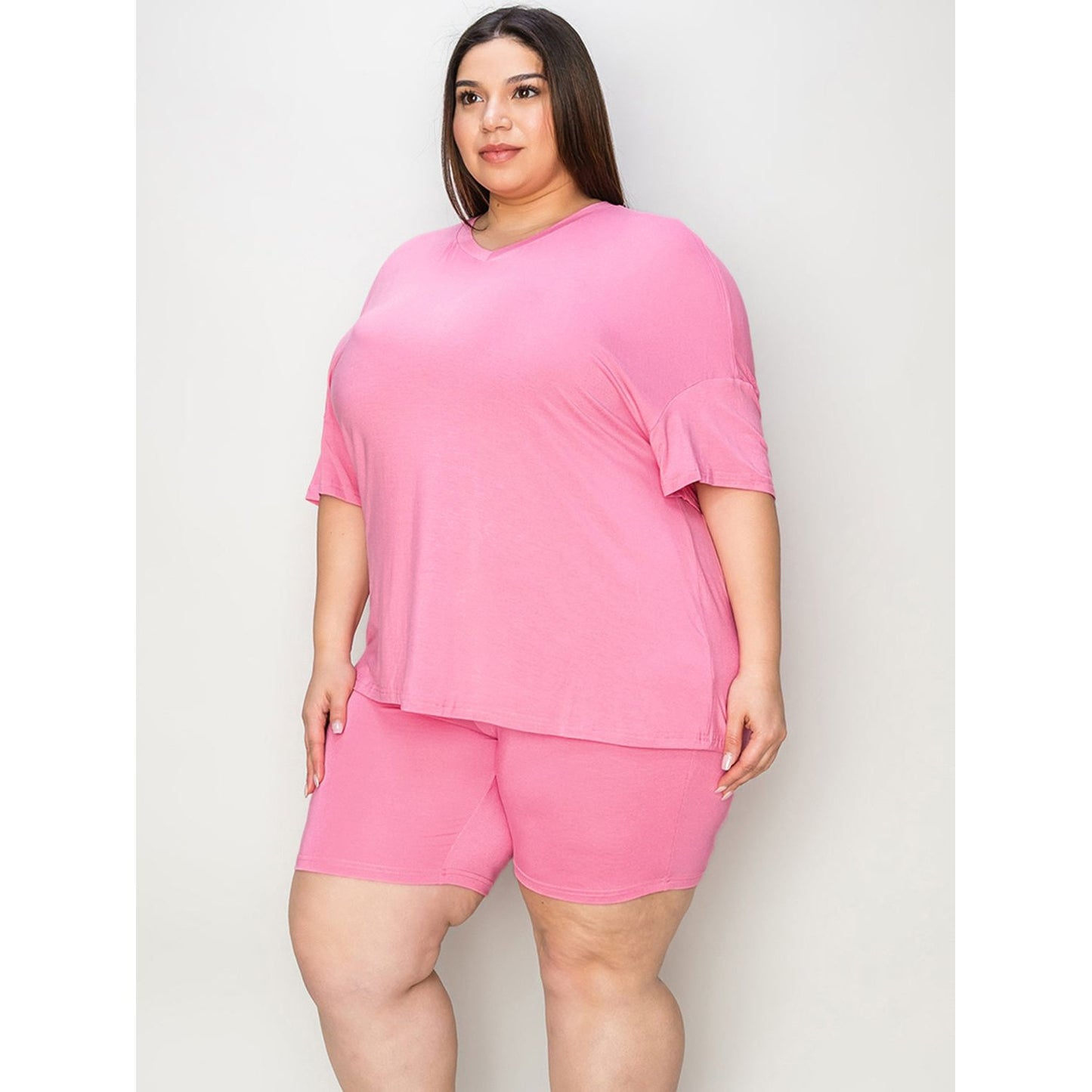 Basic Bae Full Size V-Neck Drop Shoulder T-Shirt and Shorts Set