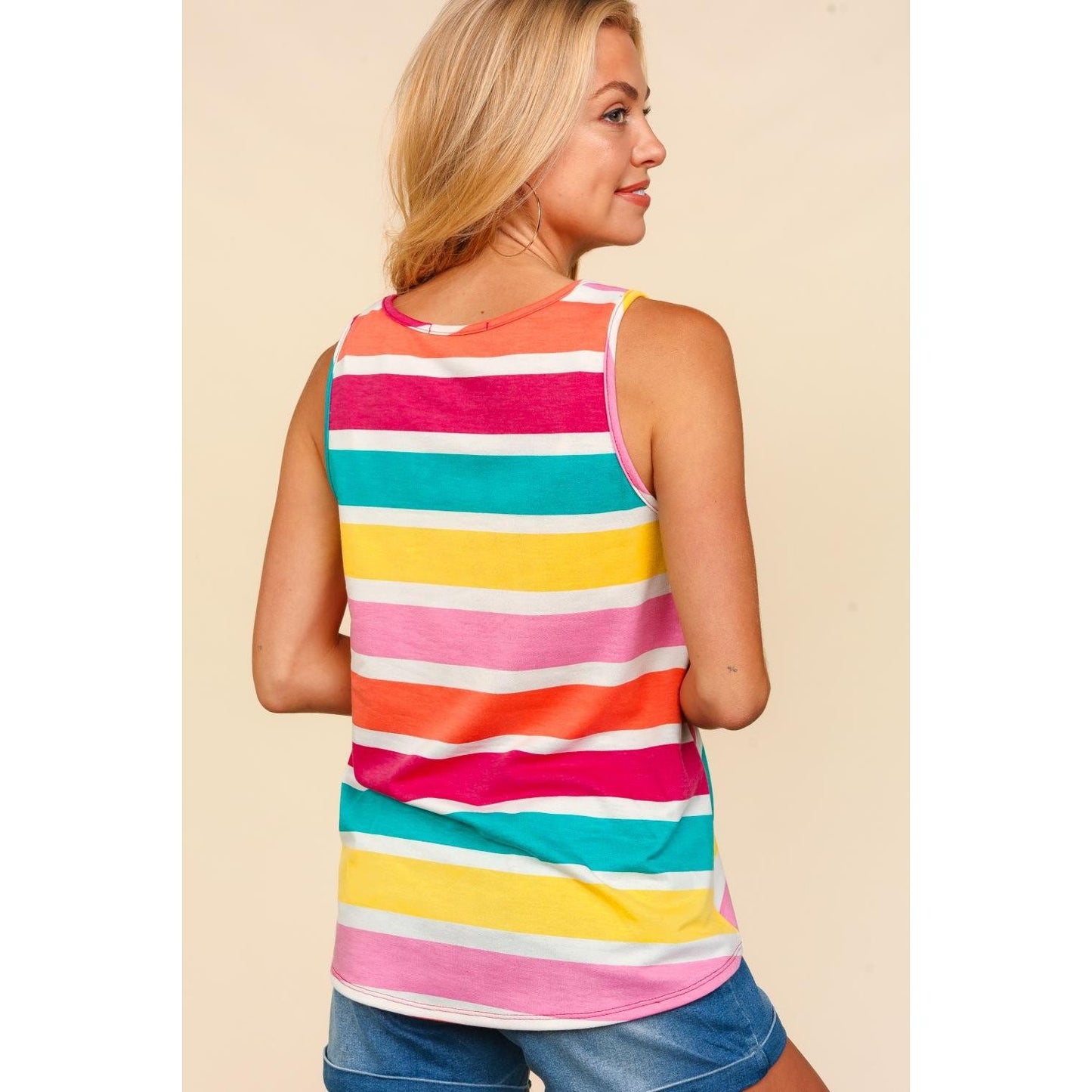 Haptics Round Neck Striped Knit Tank