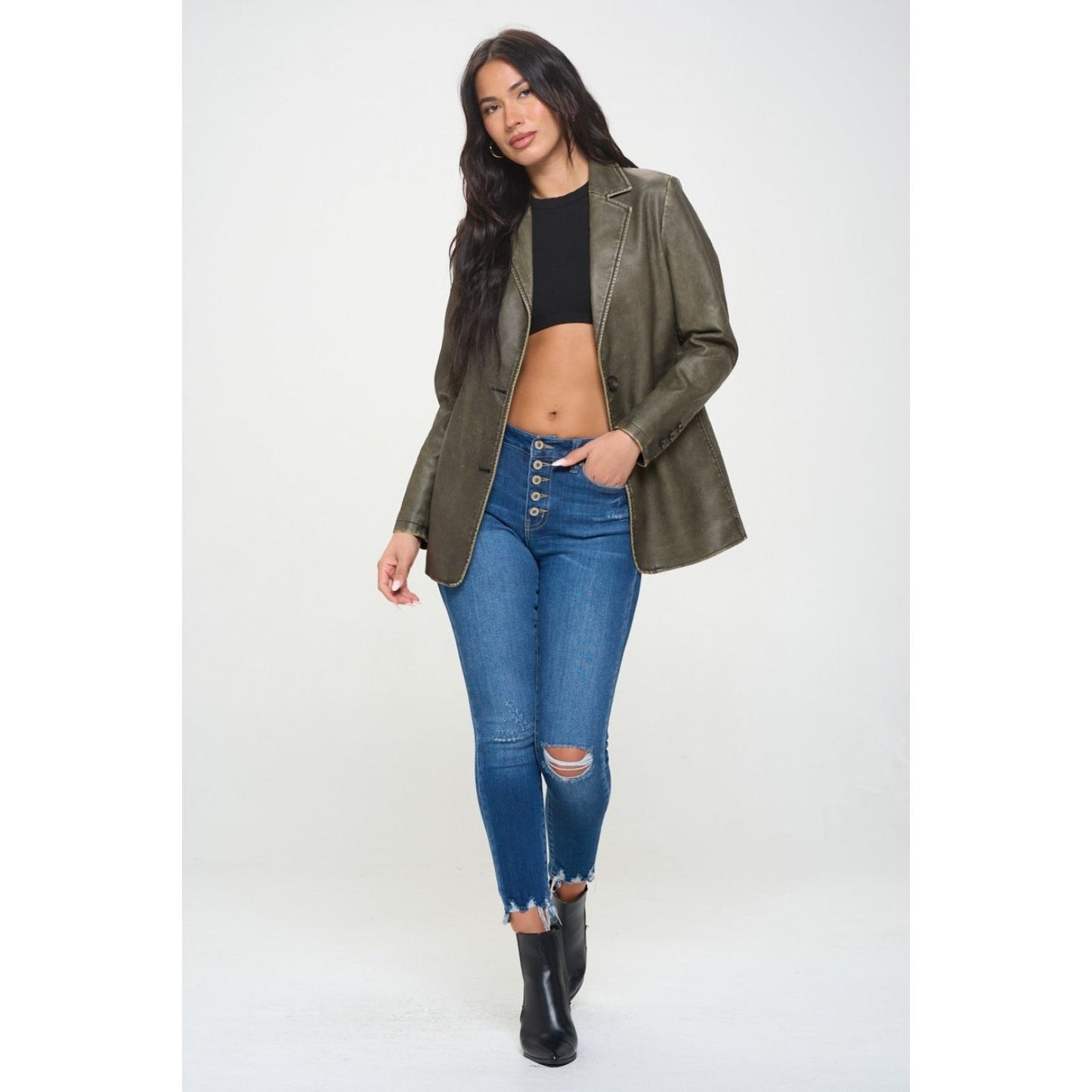 Coalition LA Single-Breasted Vegan Leather Blazer