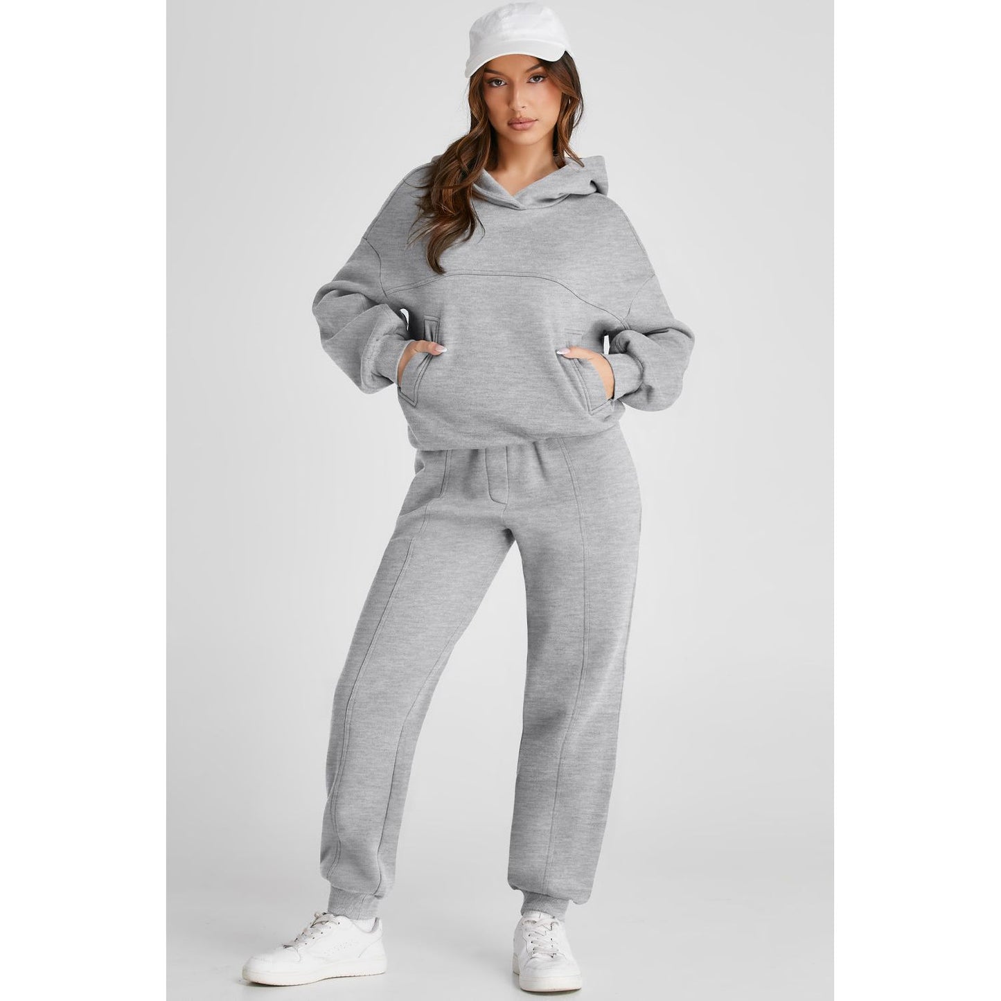 Dropped Shoulder Long Sleeve Hoodie and Pants Active Set