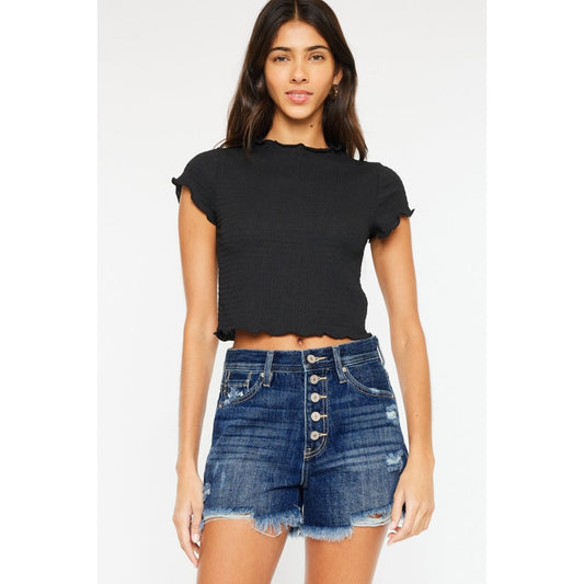 Kancan Raw Hem Button-Fly Denim Shorts