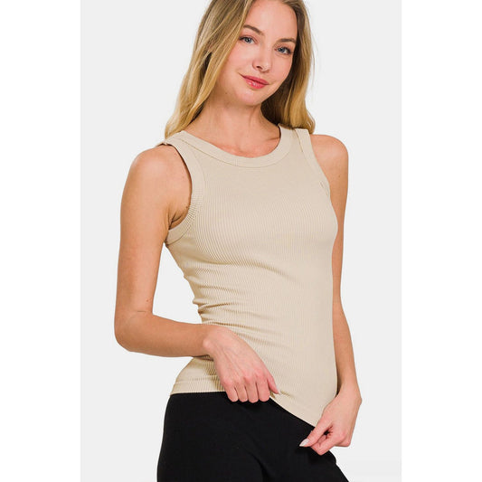 Zenana 2 Way Neckline Washed Ribbed Tank