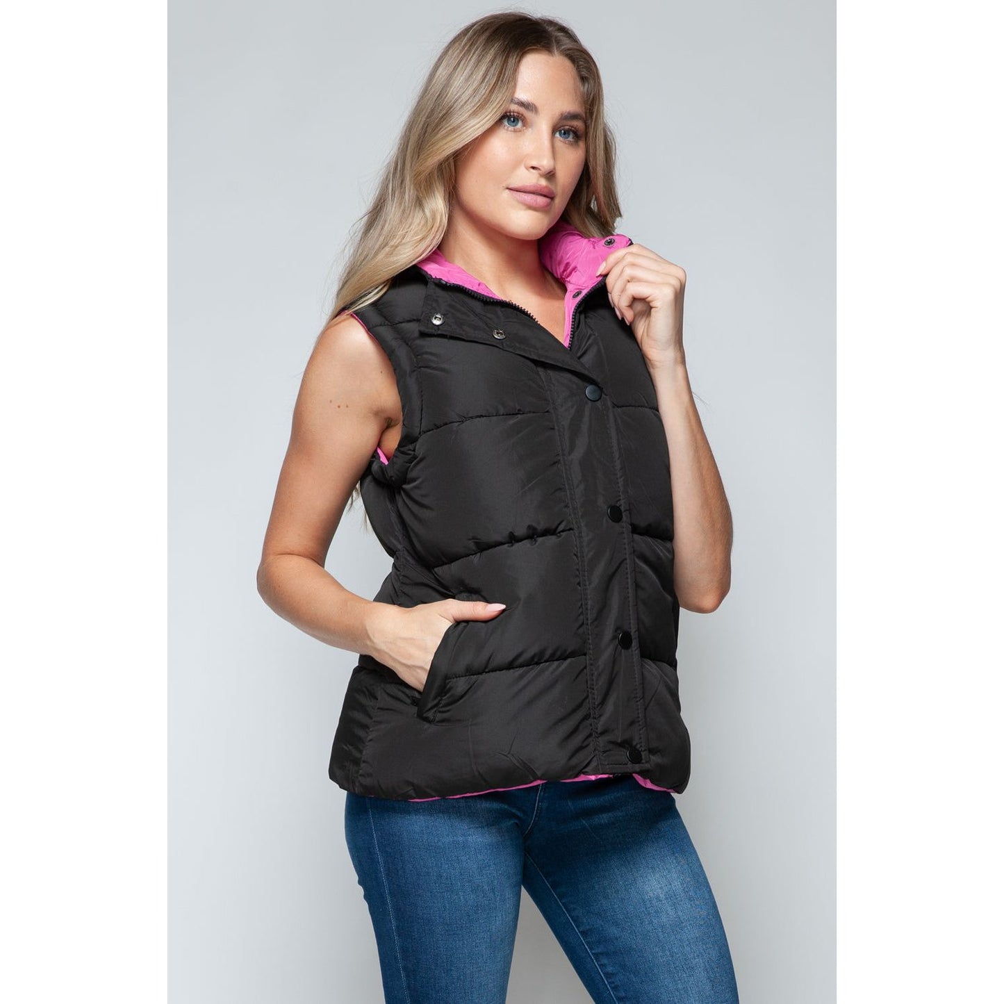 Snobbish Snap and Zip Closure Hooded Vest