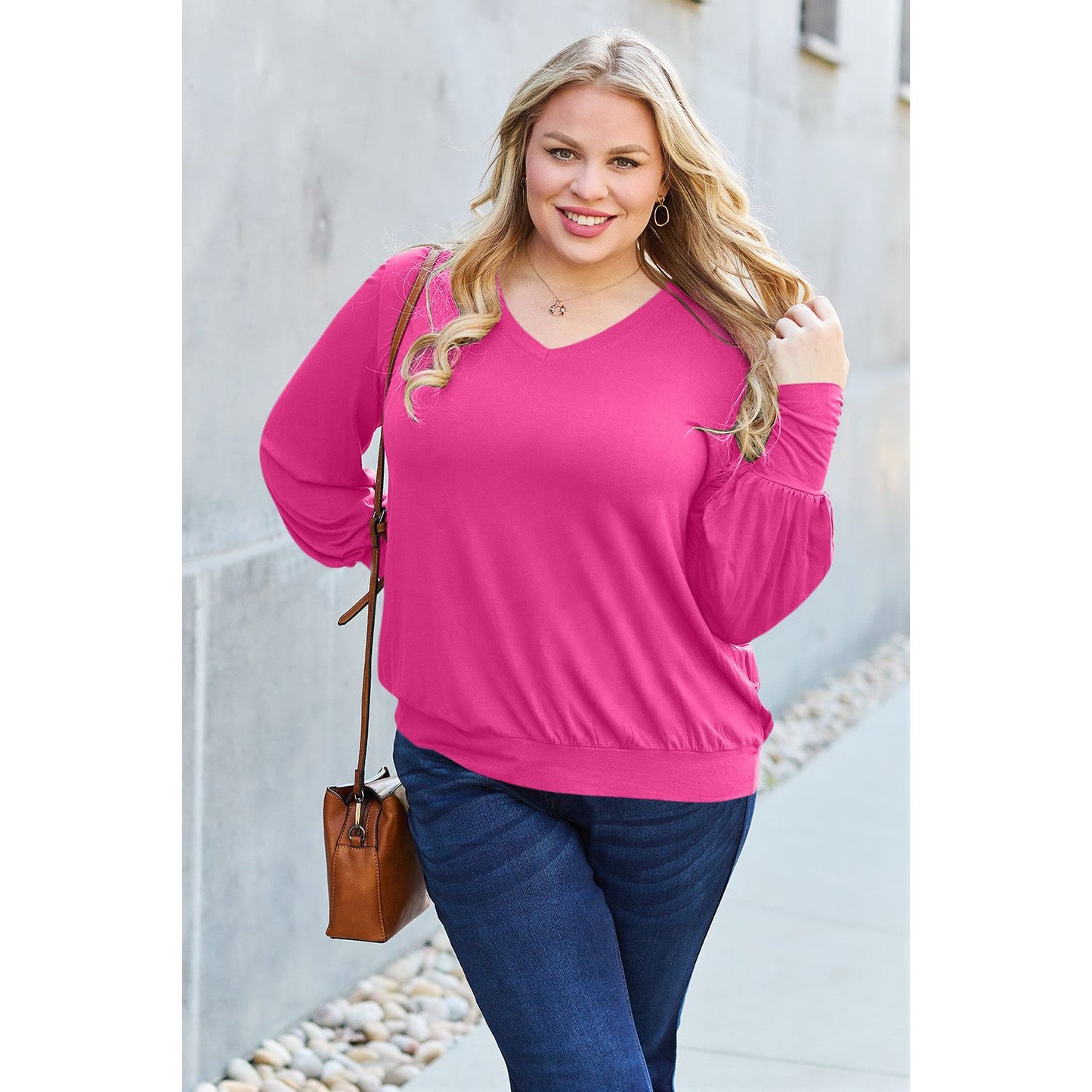 Basic Bae Full Size V-Neck Lantern Sleeve Top