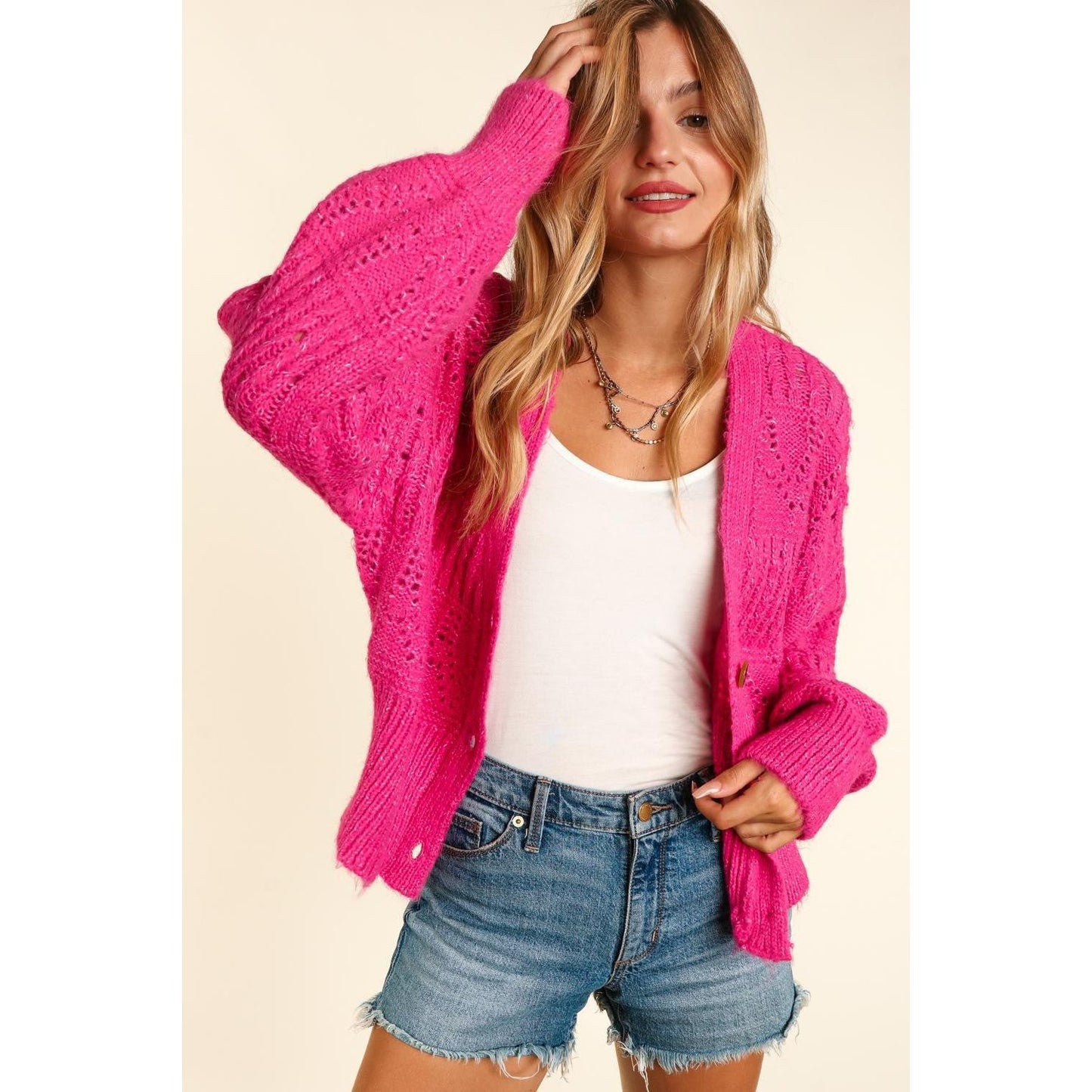 Haptics Full Size Button Down Crop Long Sleeve Cardigan