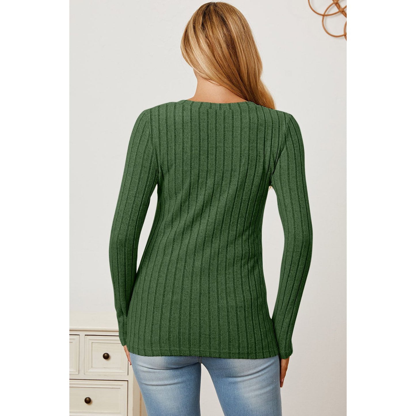 Basic Bae Full Size Ribbed V-Neck Long Sleeve T-Shirt