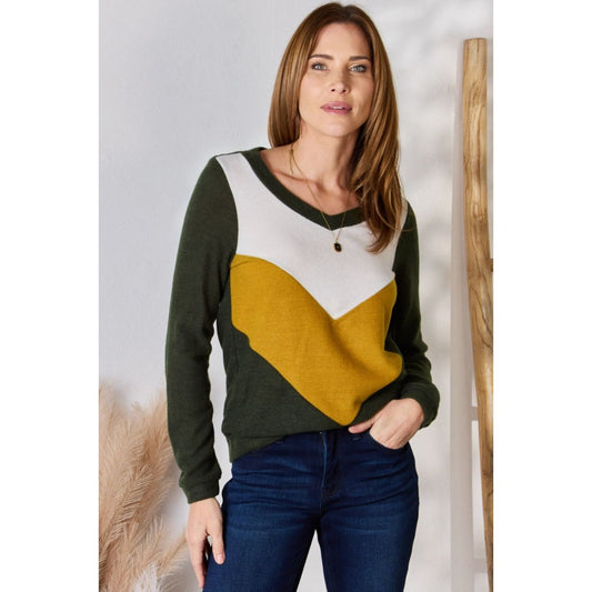 Hailey & Co Full Size Colorblock V-Neck Blouse