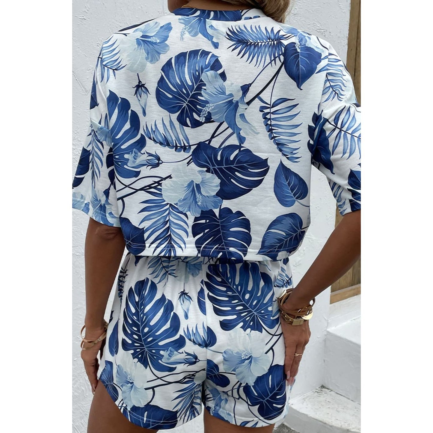 Shiny Printed Half Sleeve Top and Shorts Lounge Set