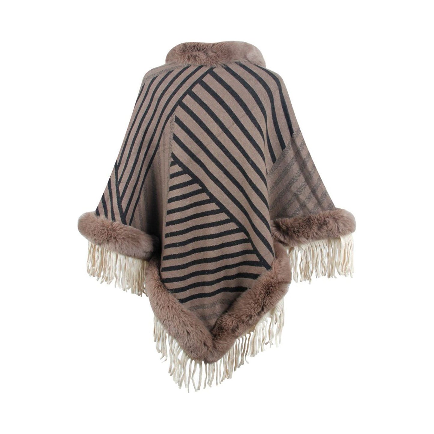 Striped Fringe Hem Poncho