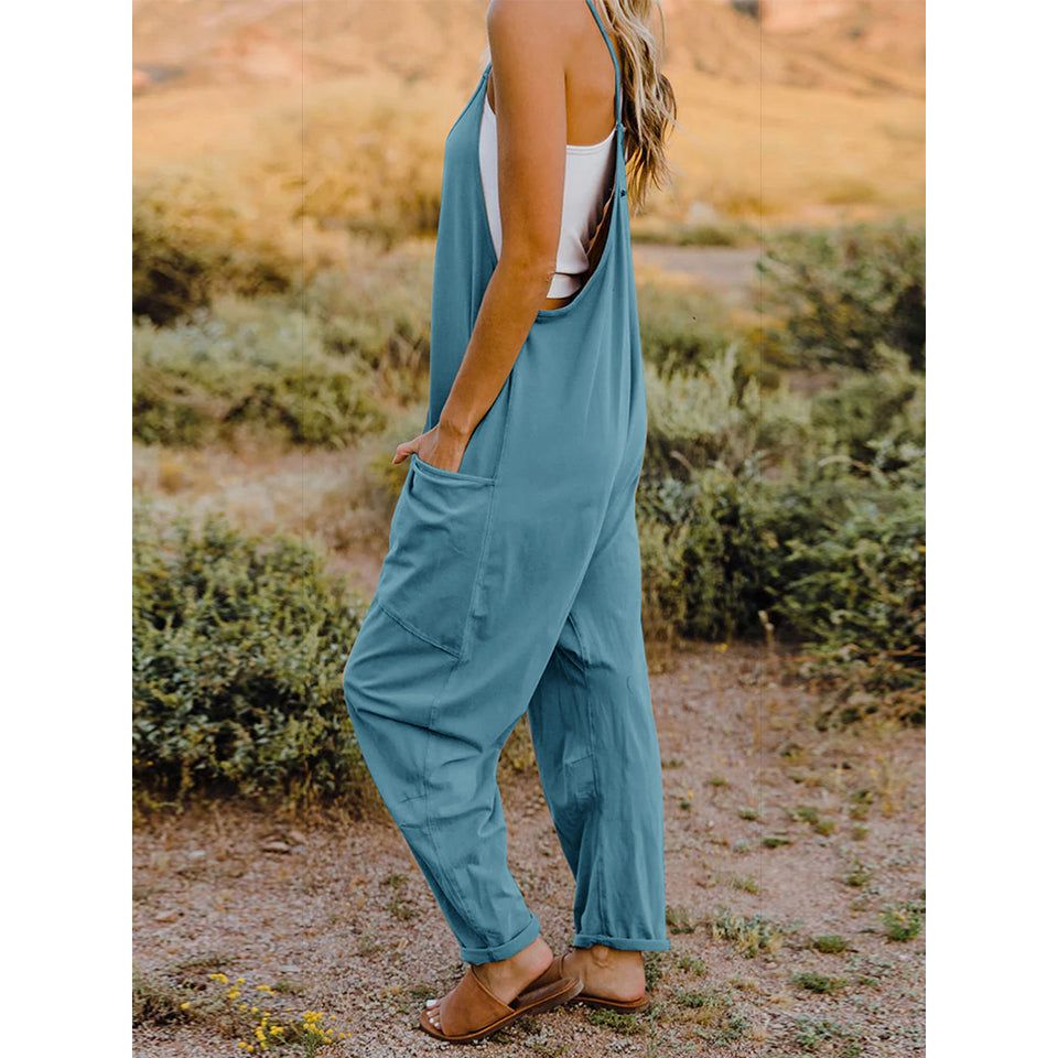 Double Take Full Size V-Neck Sleeveless Jumpsuit with Pockets