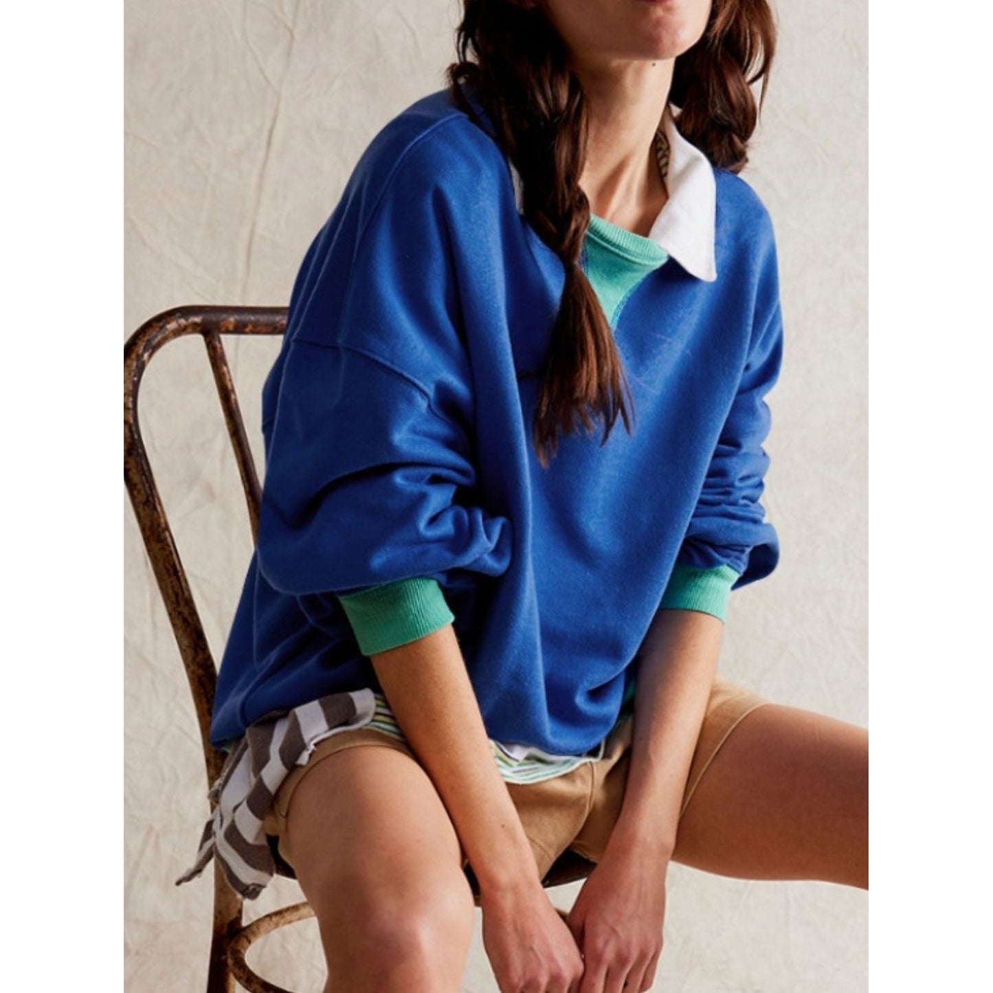 Contrast Dropped Shoulder Long Sleeve Sweatshirt