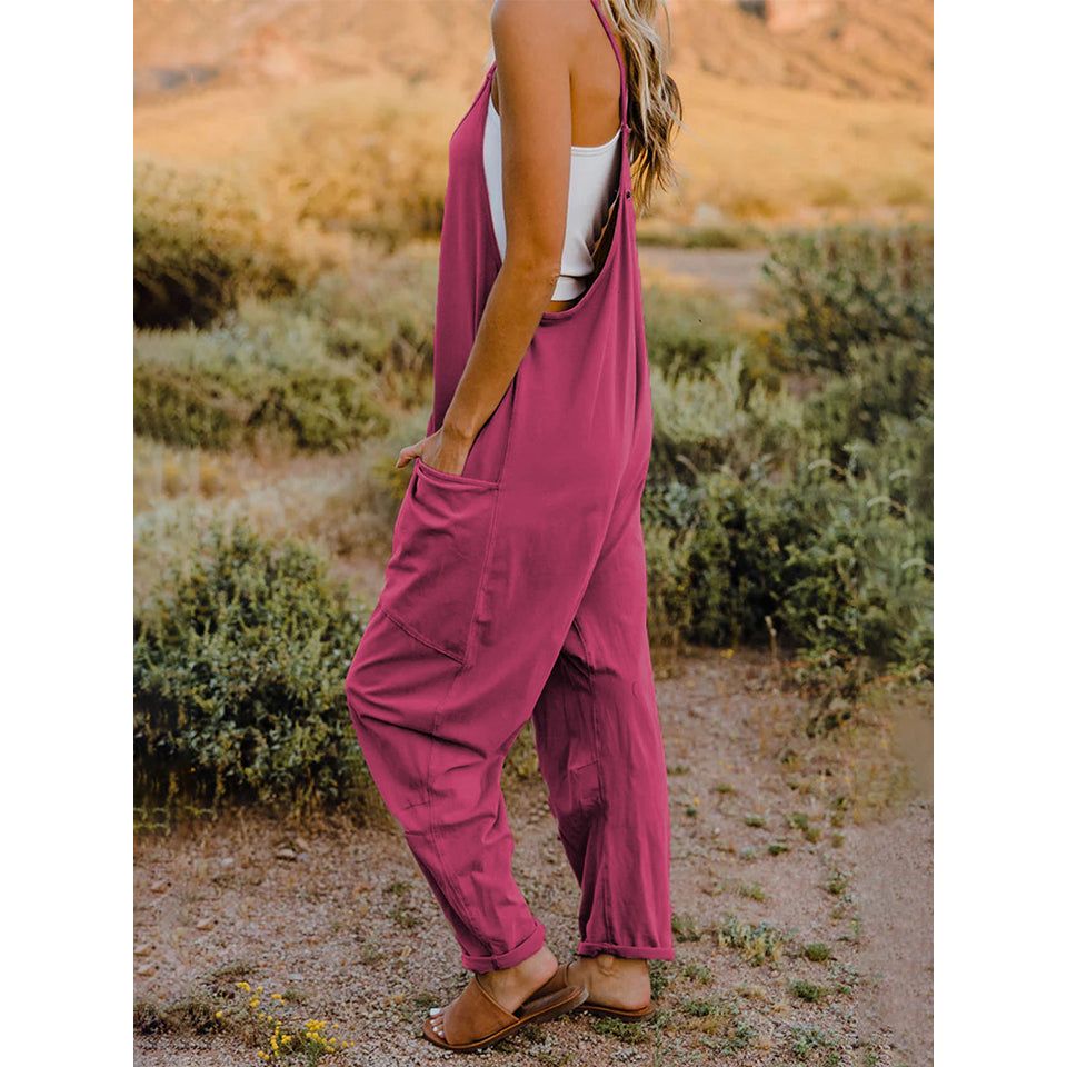 Double Take Full Size Sleeveless V-Neck Pocketed Jumpsuit