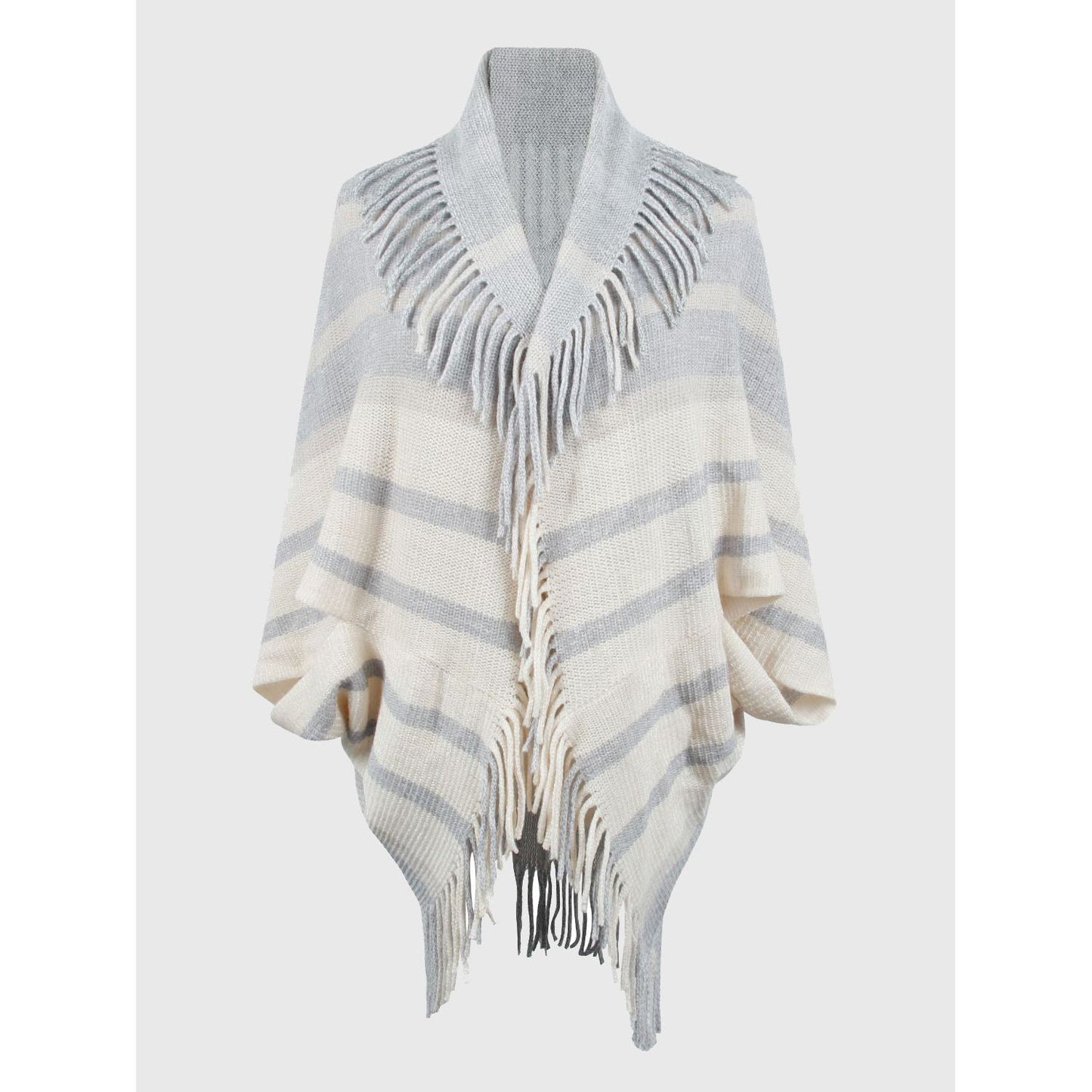 Fringe Detail Open Front Poncho