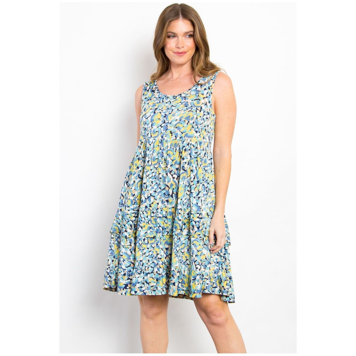 Be Stage Full Size Print Wrinkle Free Ruffled Dress