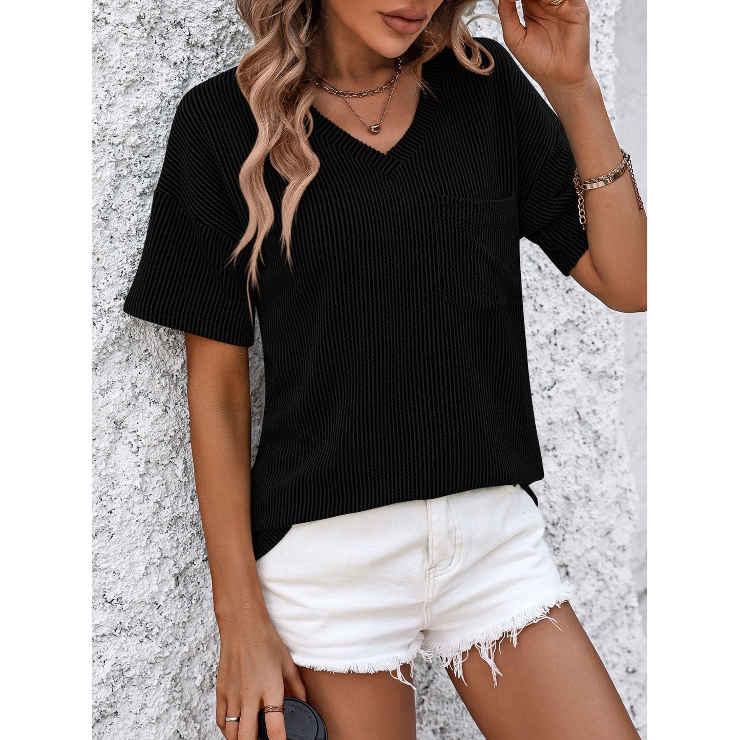 Mandy V-Neck Dropped Shoulder T-Shirt