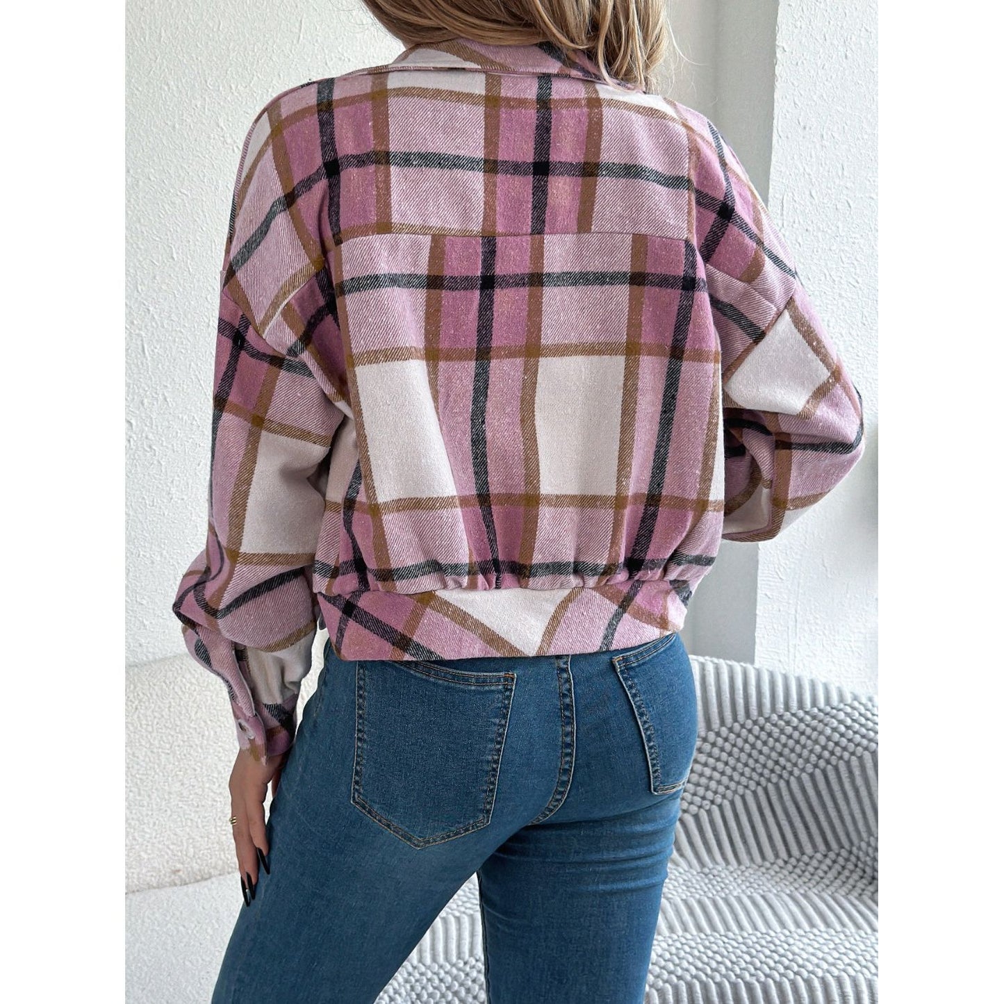 Plaid Button Up Long Sleeve Jacket