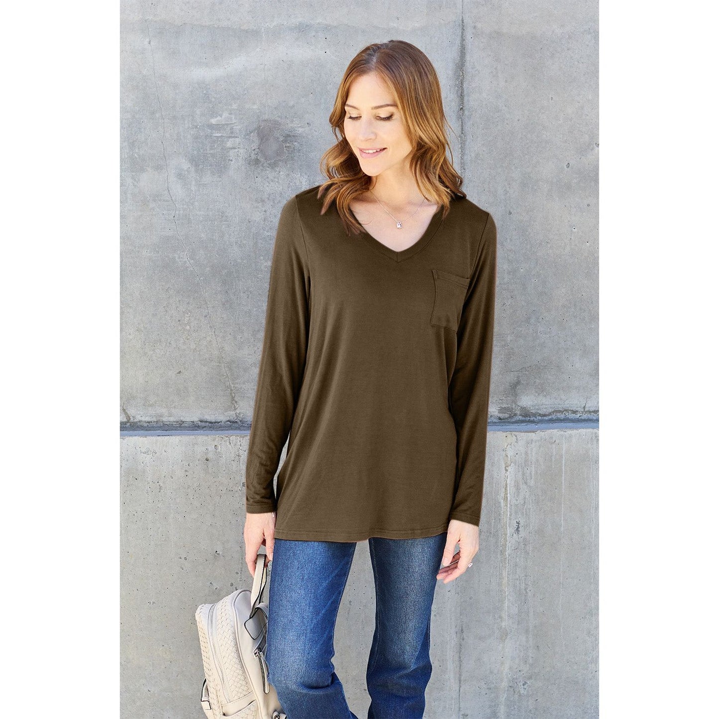 Basic Bae Full Size V-Neck Long Sleeve Top