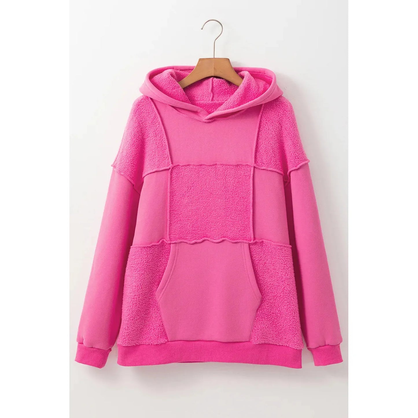 Exposed Seam Dropped Shoulder Long Sleeve Hoodie