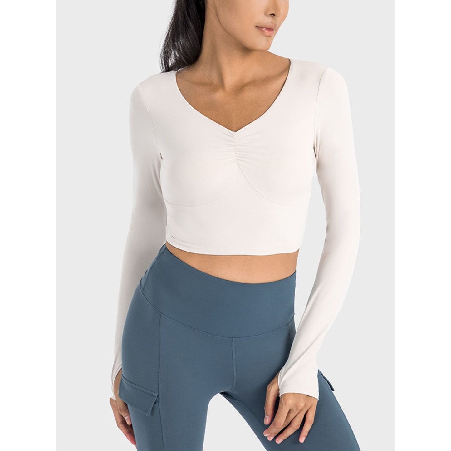 Ruched Cropped Long Sleeve Sports Top