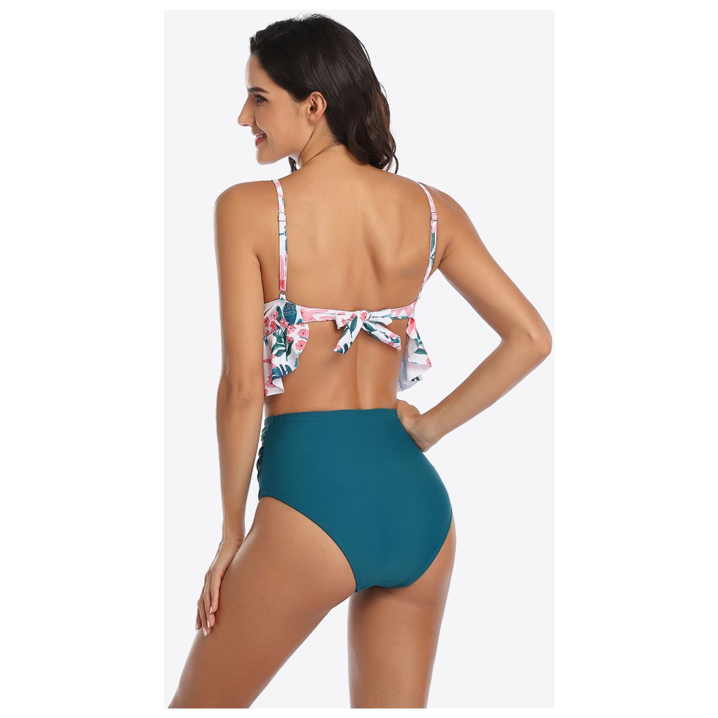 Tropical Print Ruffled Two-Piece Swimsuit