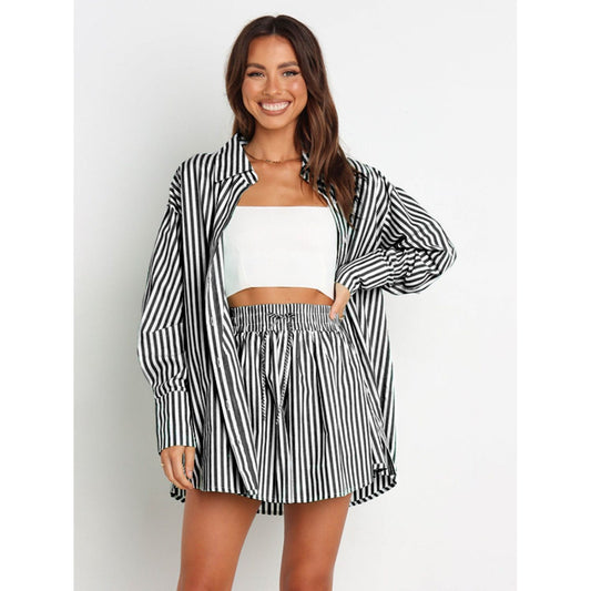 Striped Dropped Shoulder Shirt and Shorts Set