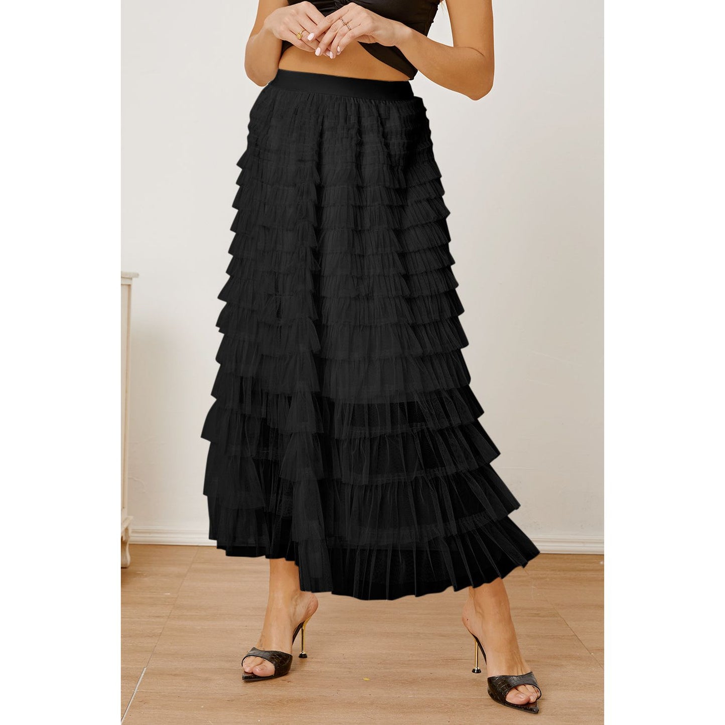 Ruched High Waist Tiered Skirt