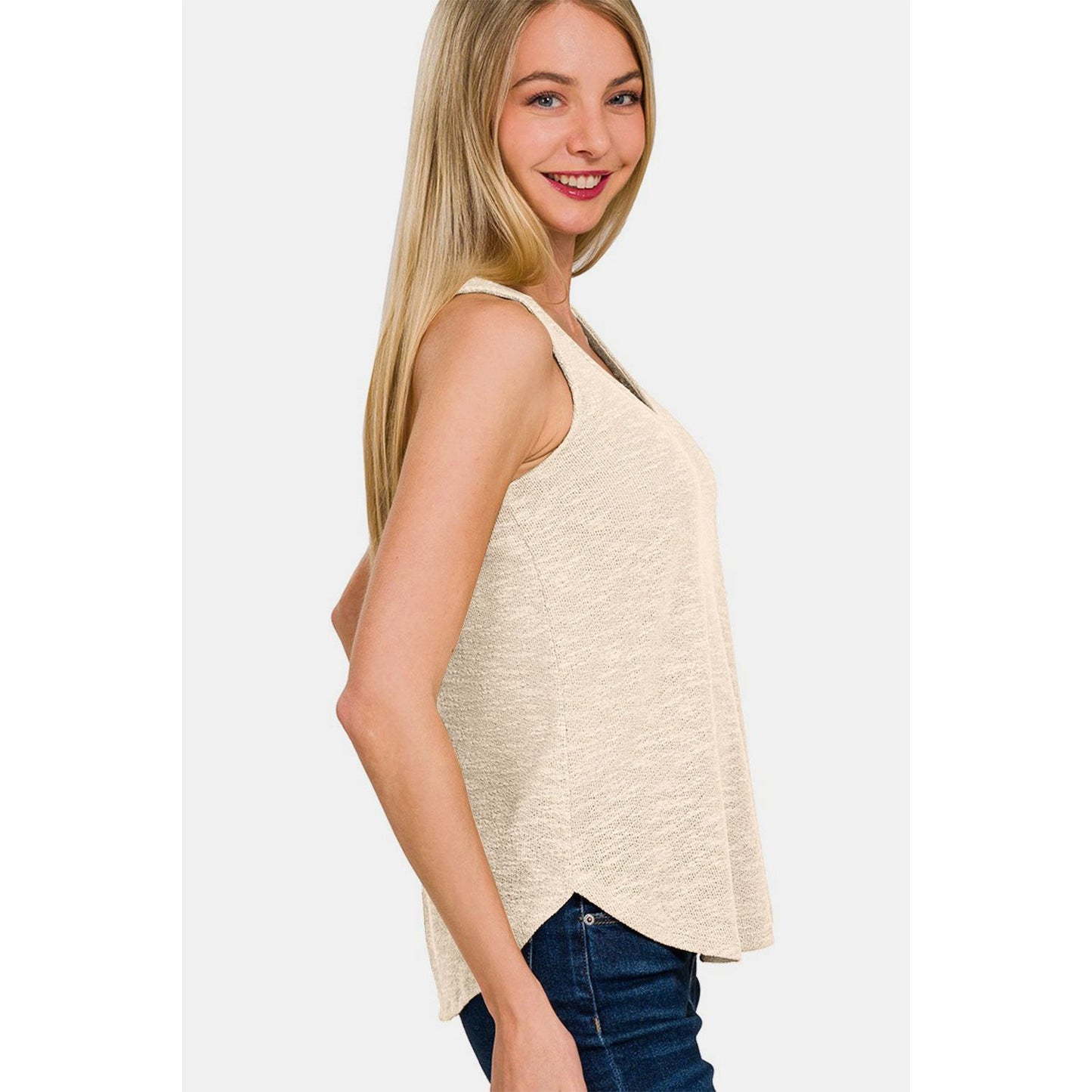 Zenana V-Neck Curved Hem Tank