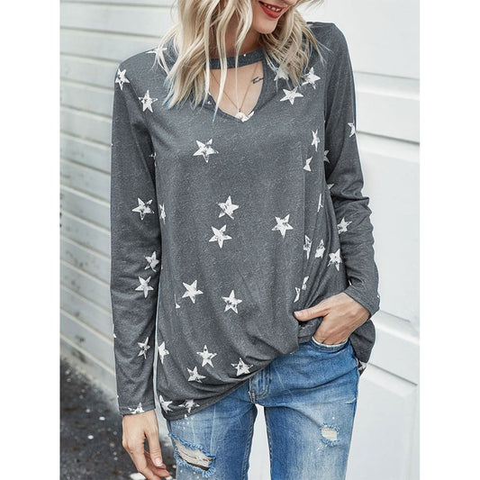 Cutout Round Neck Long Sleeve T-Shirt