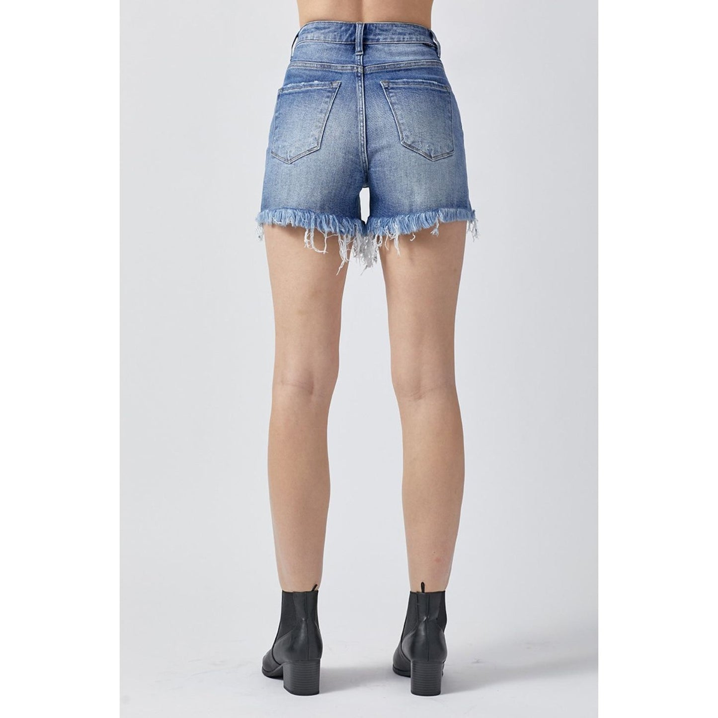 RISEN Raw Hem Asymmetrical Waist Denim Shorts