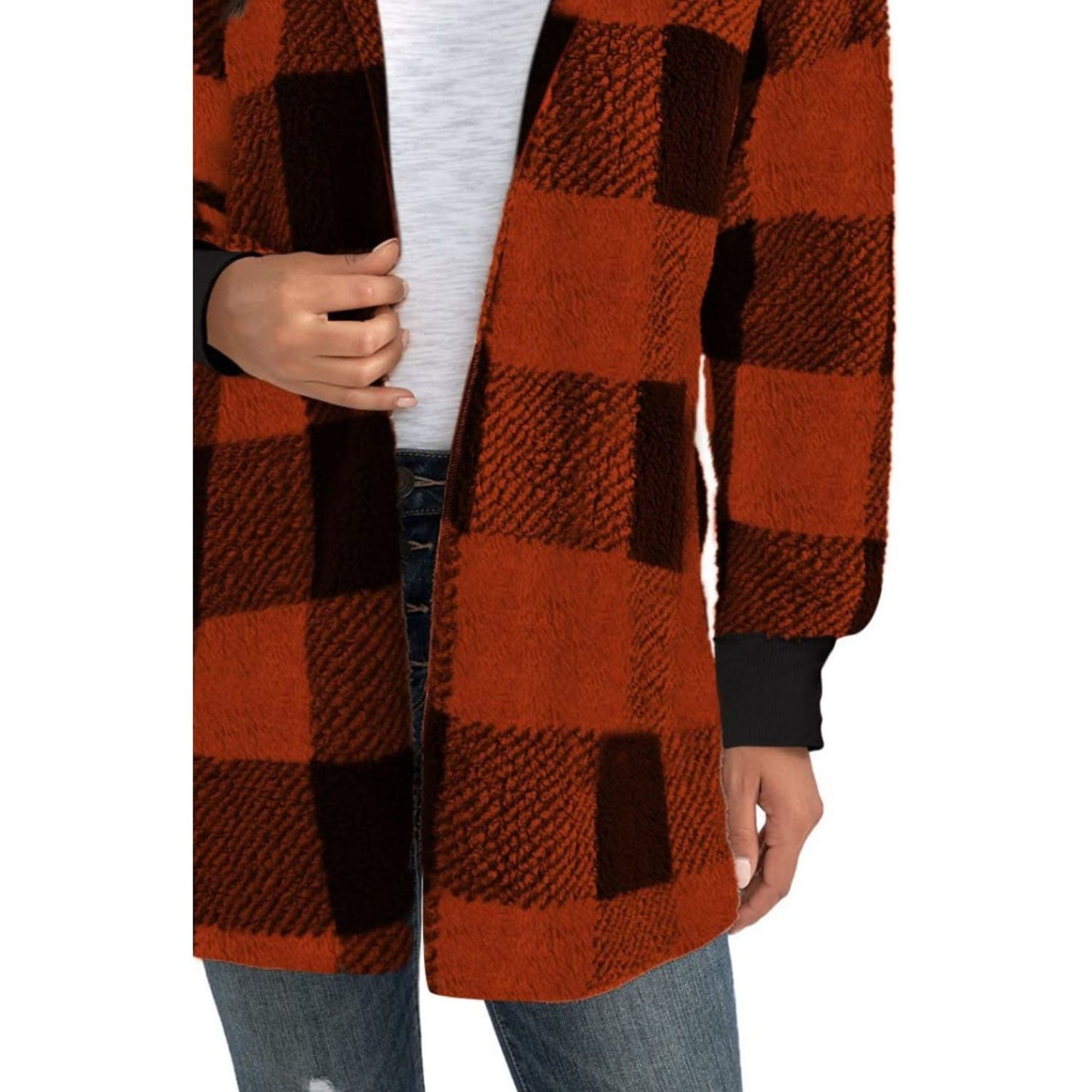 Plaid Long Sleeve Hooded Coat