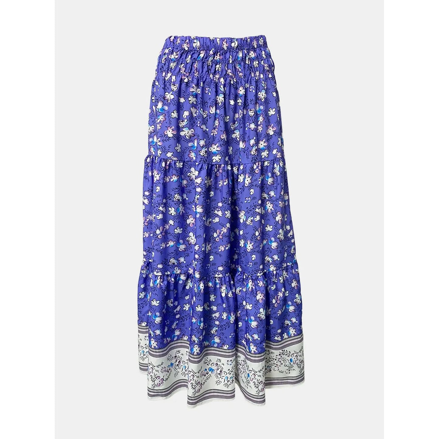 Full Size Tiered Printed Elastic Waist Skirt