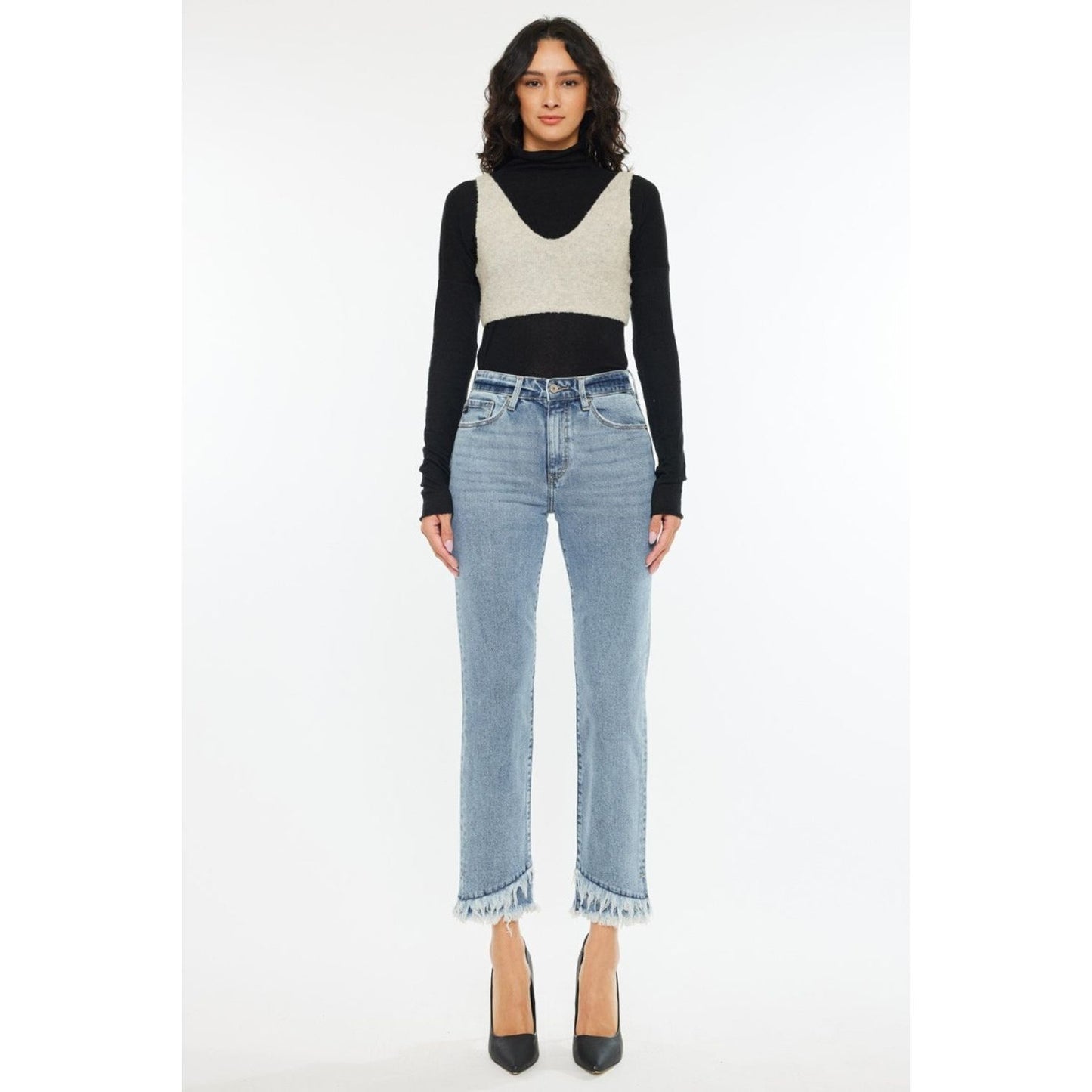 Kancan Raw Hem High Rise Straight Jeans