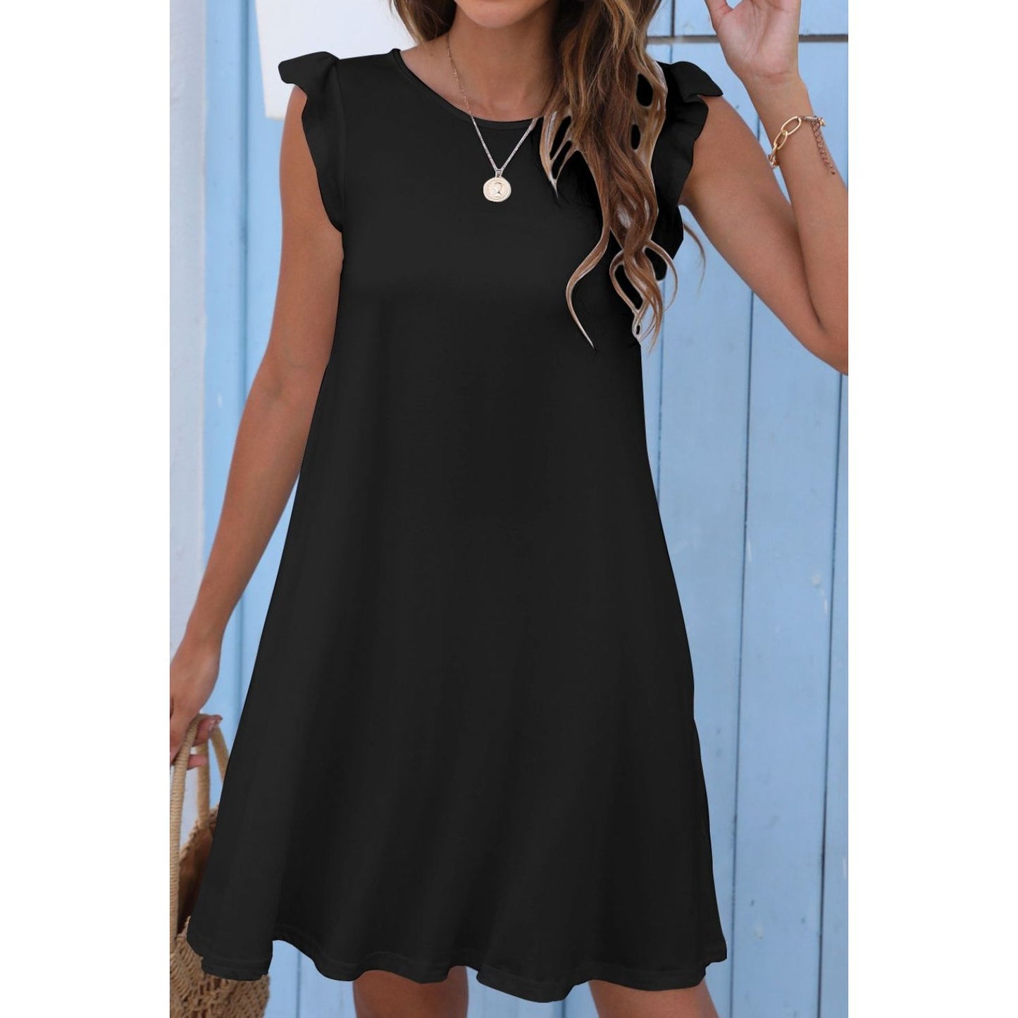 Butterfly Sleeve Round Neck Dress