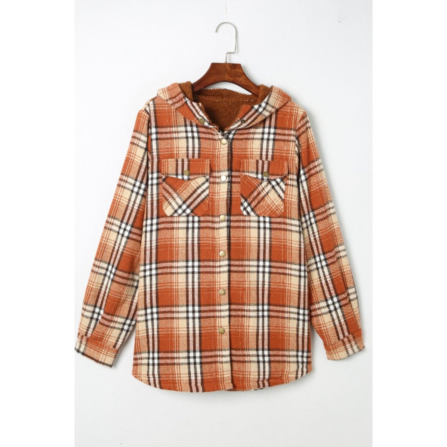 Plaid Button Up Long Sleeve Hooded Jacket