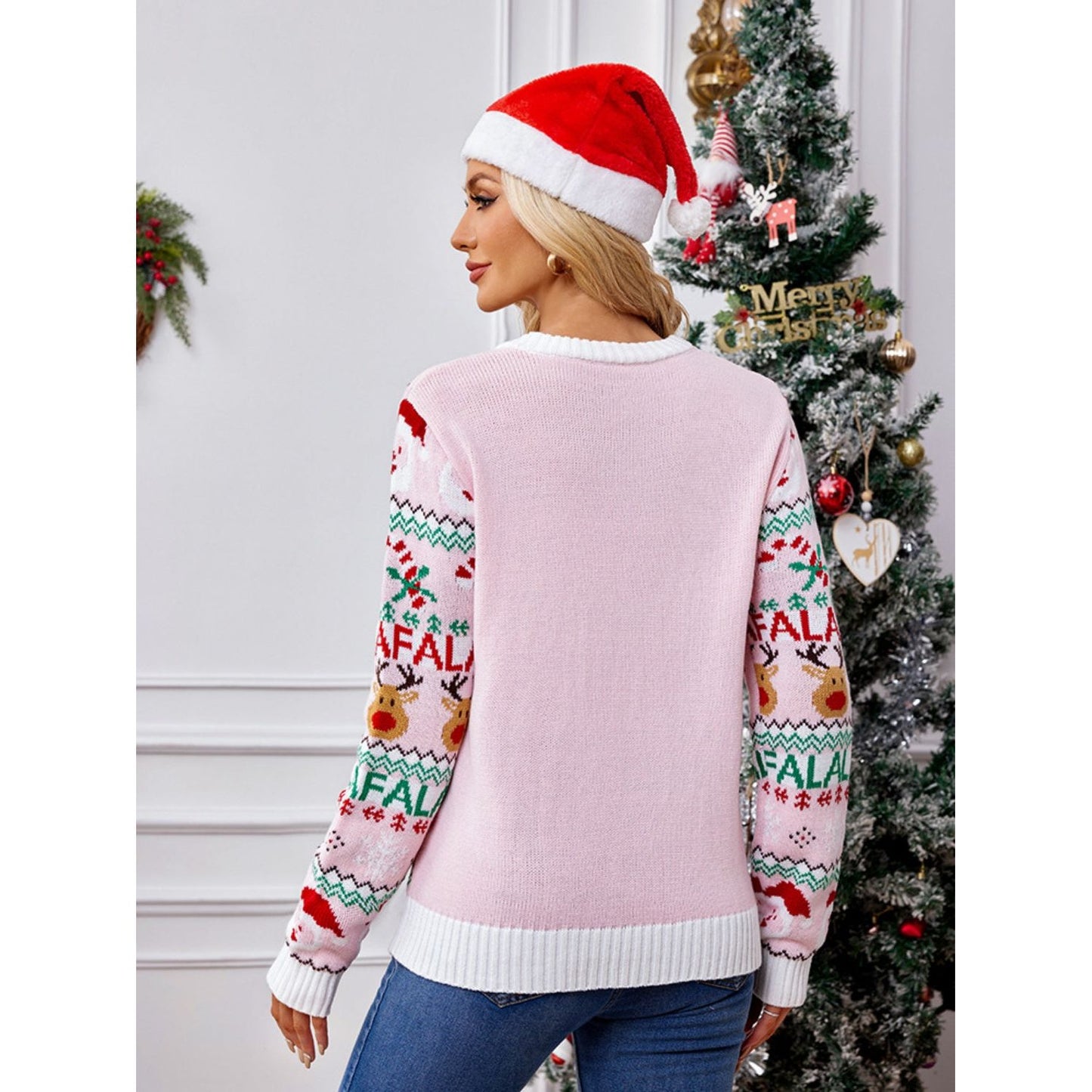 Christmas Element Round Neck Long Sleeve Sweater