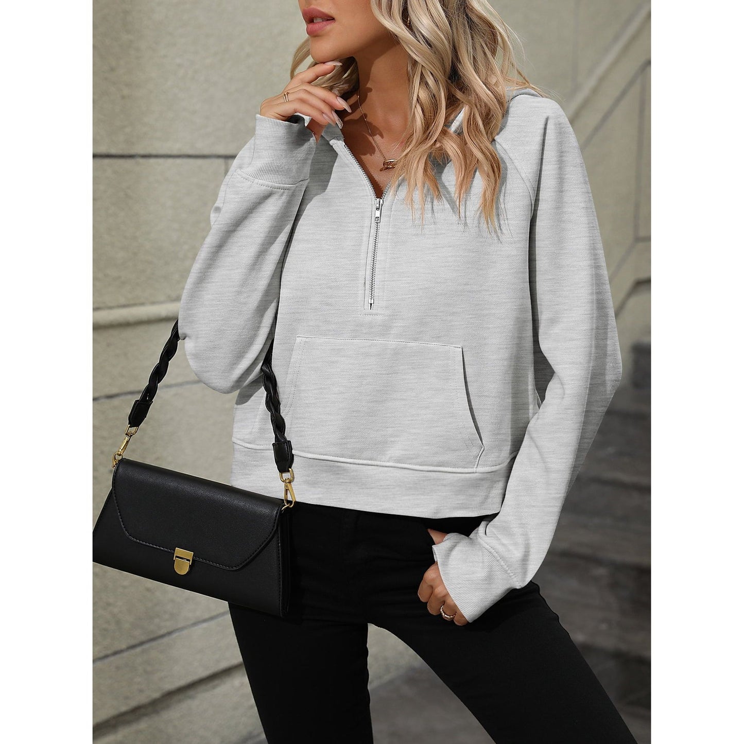 Mandy Raglan Sleeve Zip-Up Hoodie with Pocket