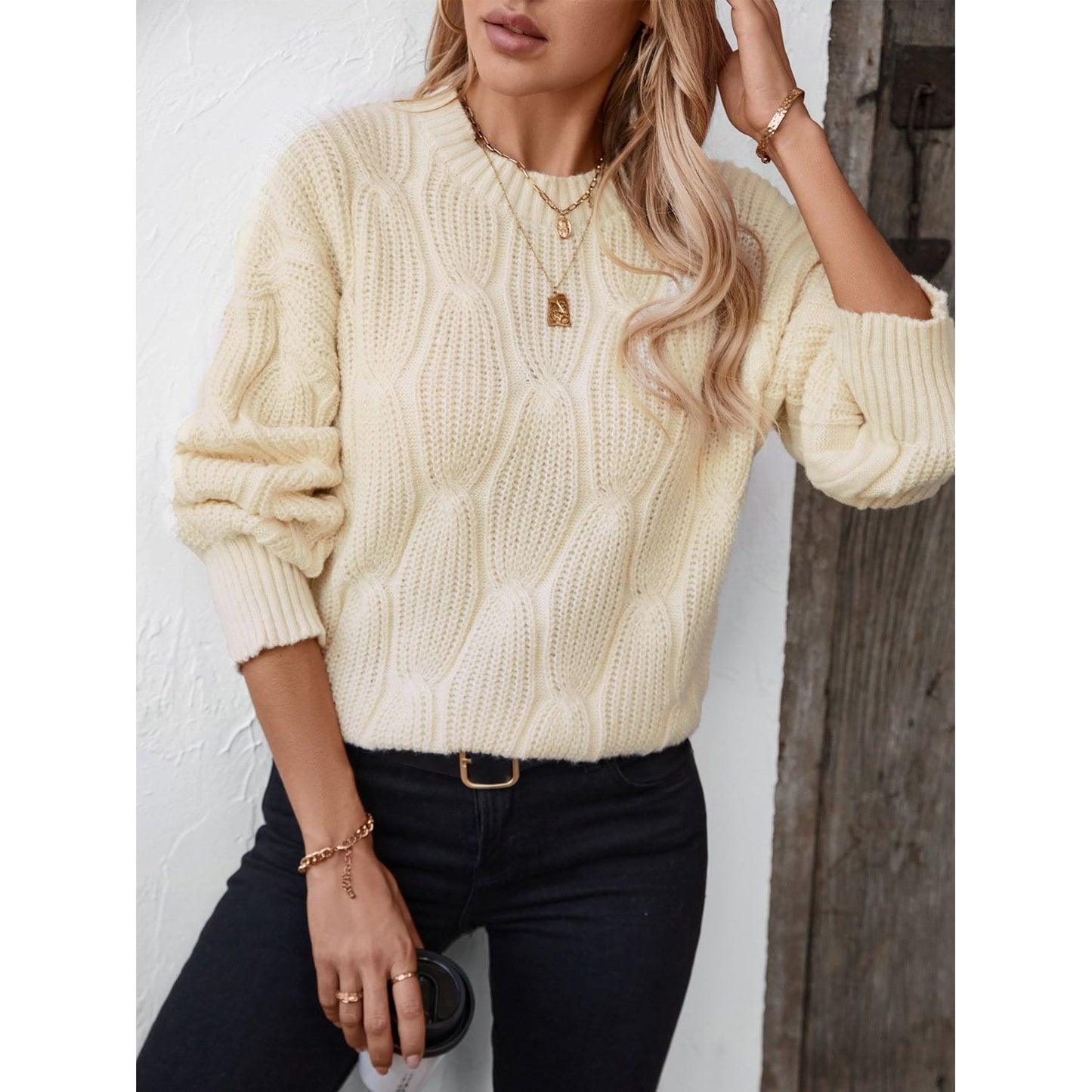 Round Neck Dropped Shoulder Sweater