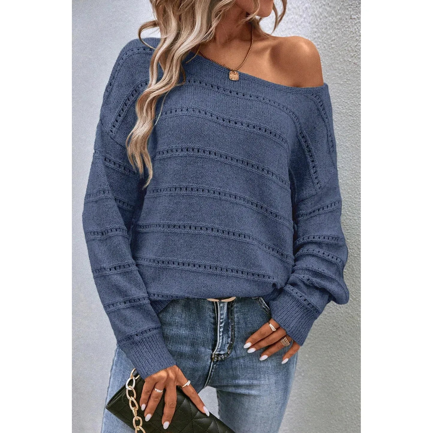 Boat Neck Dropped Shoulder Sweater