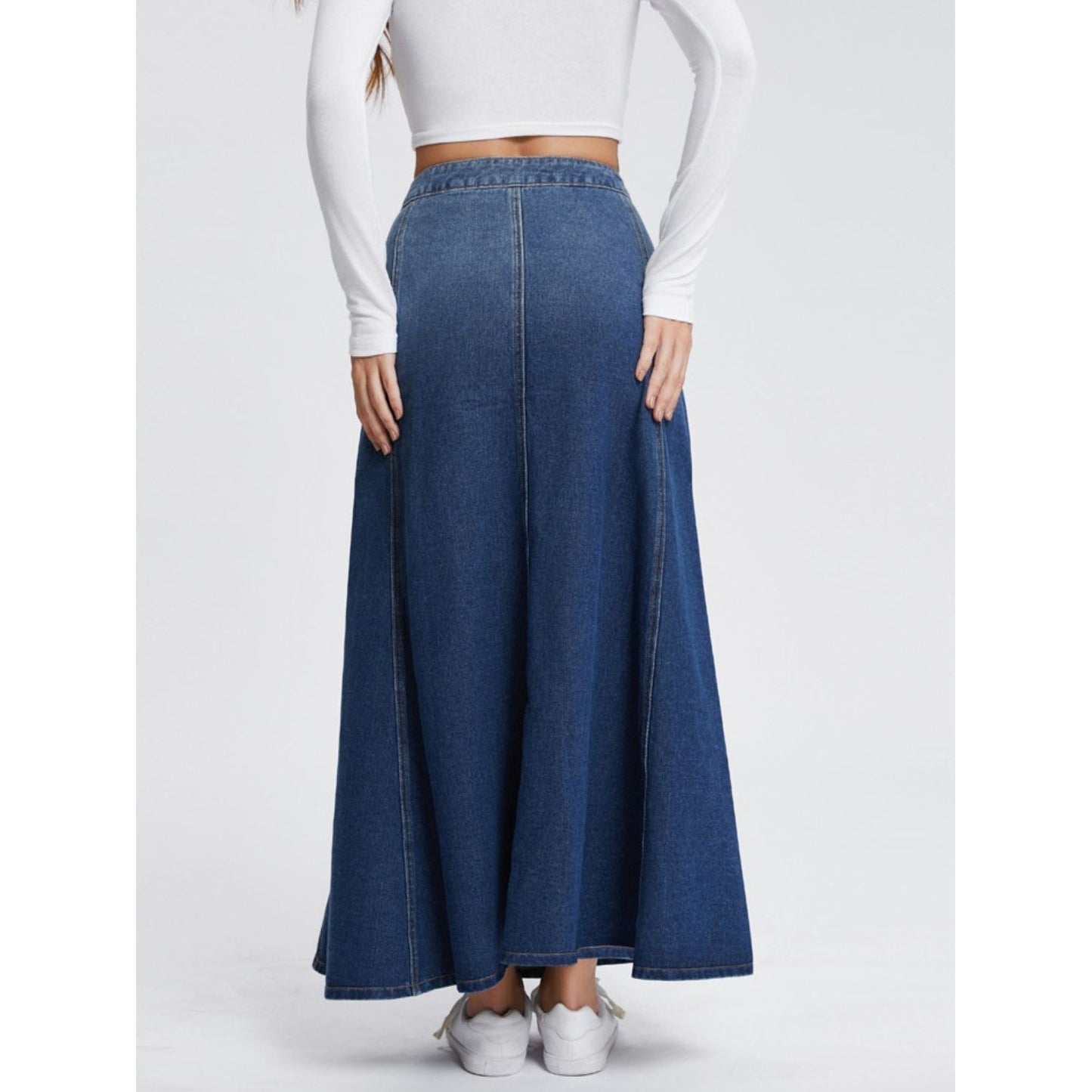 Button-Fly Hight Rise Denim Skirt